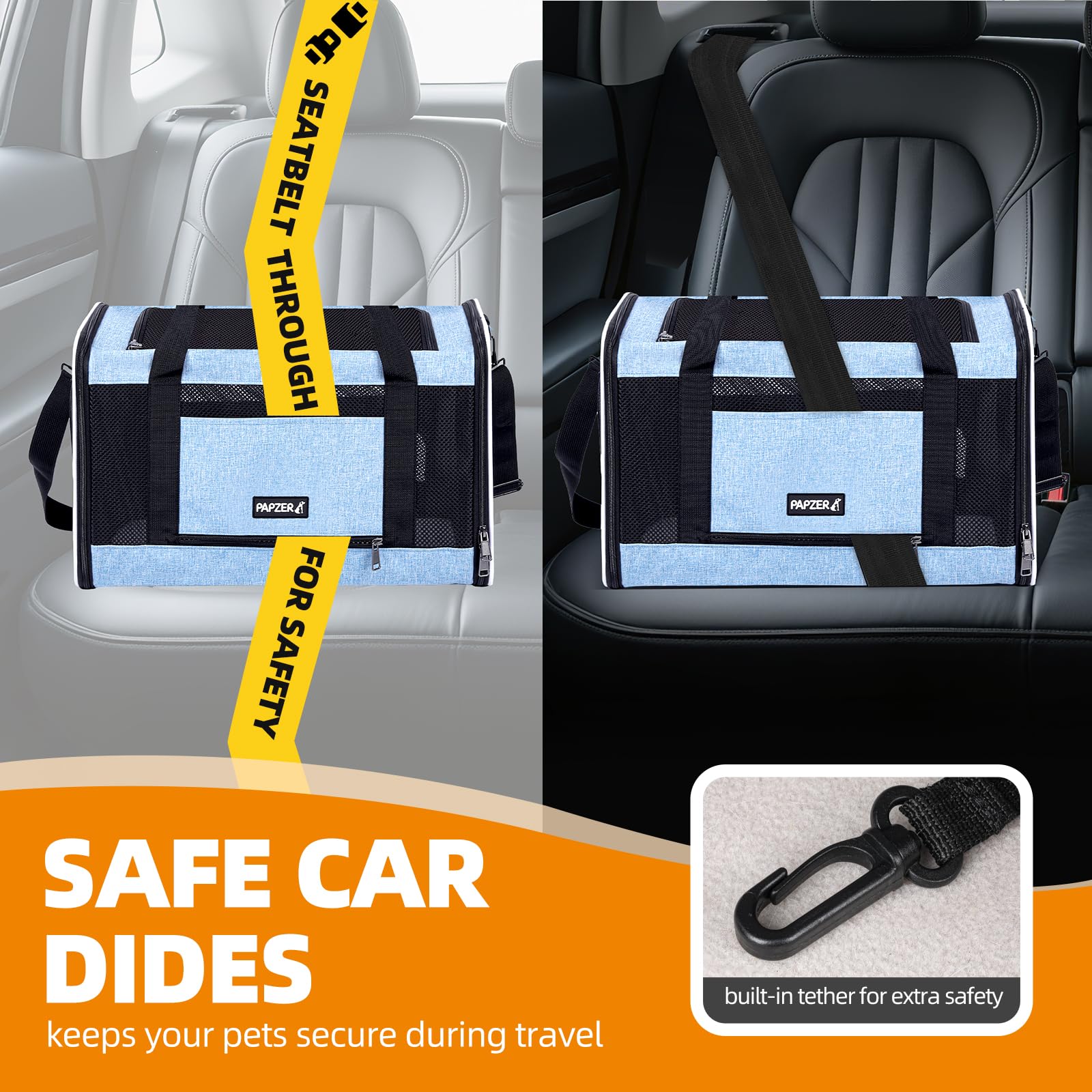 PAPZER Cat Carrier secure-locking system prevents pet from opening from inside