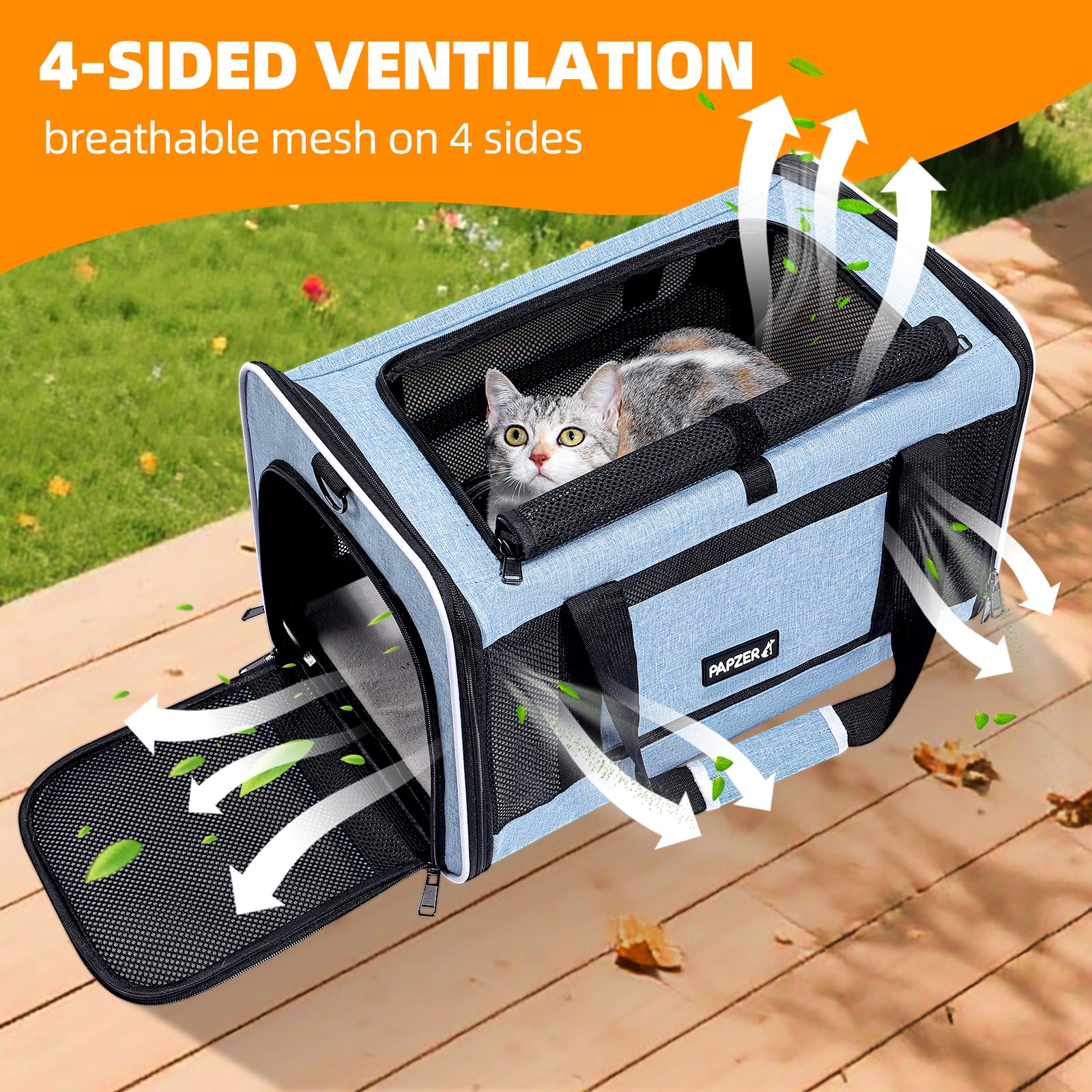 PAPZER Cat Carrier adjustable shoulder strap enables hands-free airport carry