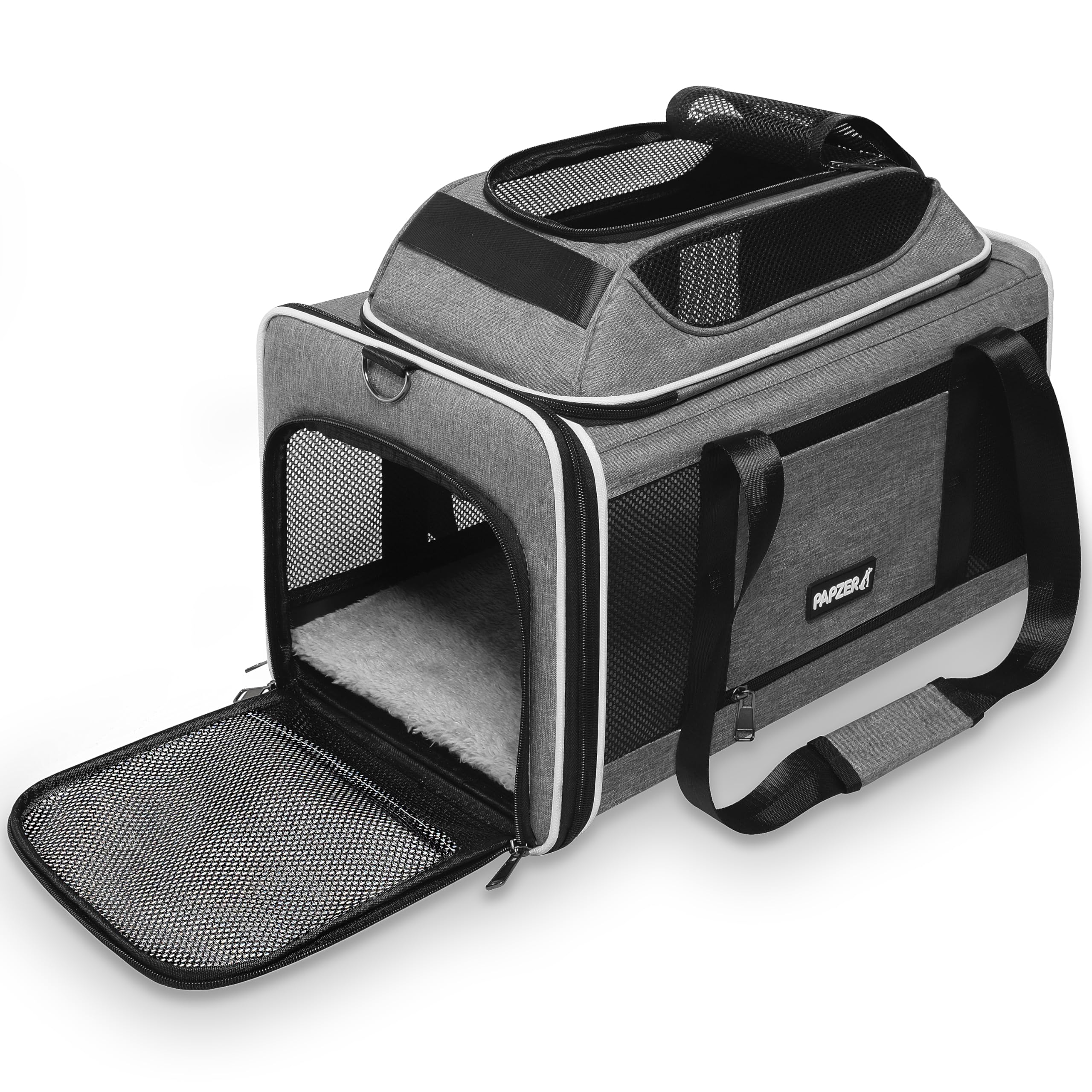 PAPZER cat carrier top-expandable shows extra headroom for comfortable travel.