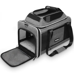 PAPZER cat carrier top-expandable shows extra headroom for comfortable travel.