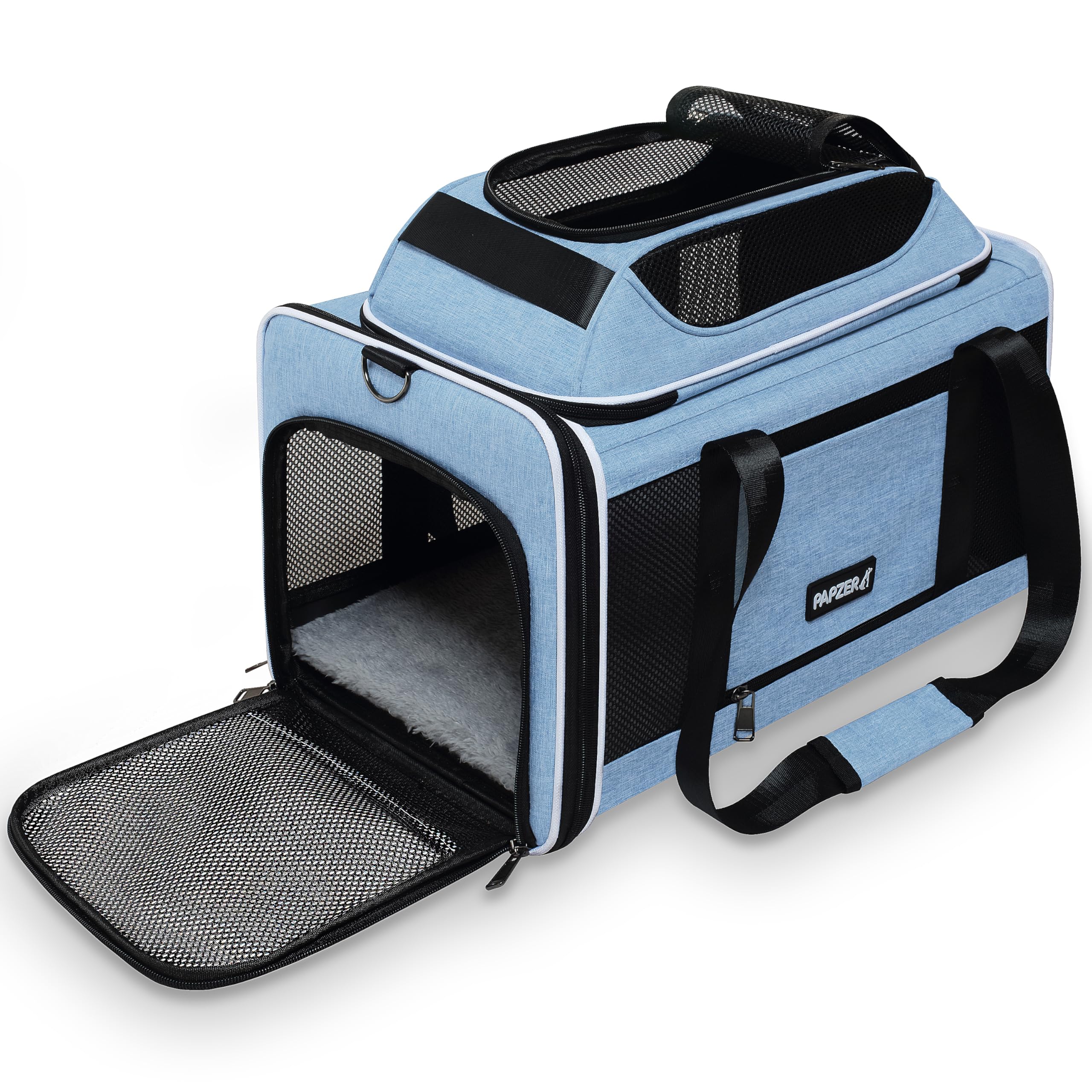 PAPZER cat carrier top-extend provides extra headroom for comfortable travel.