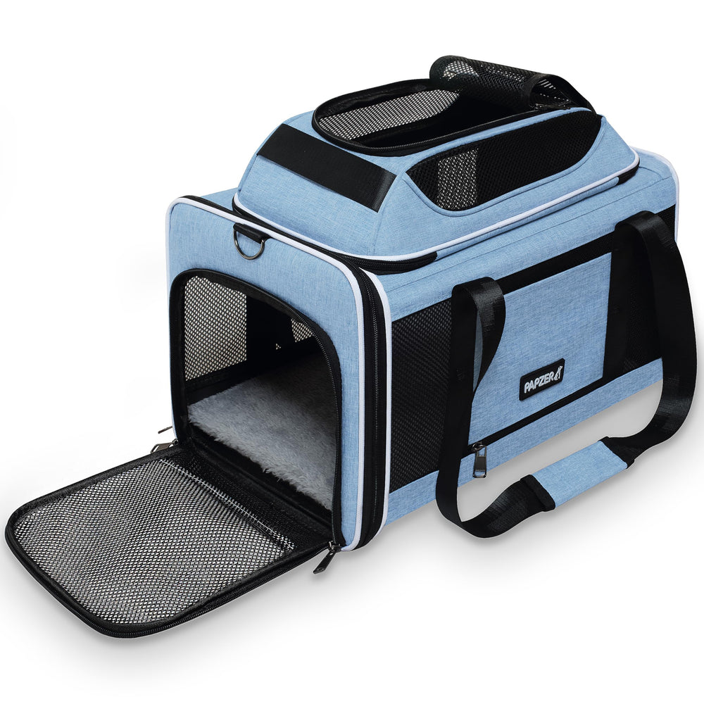 PAPZER cat carrier top-extend provides extra headroom for comfortable travel.