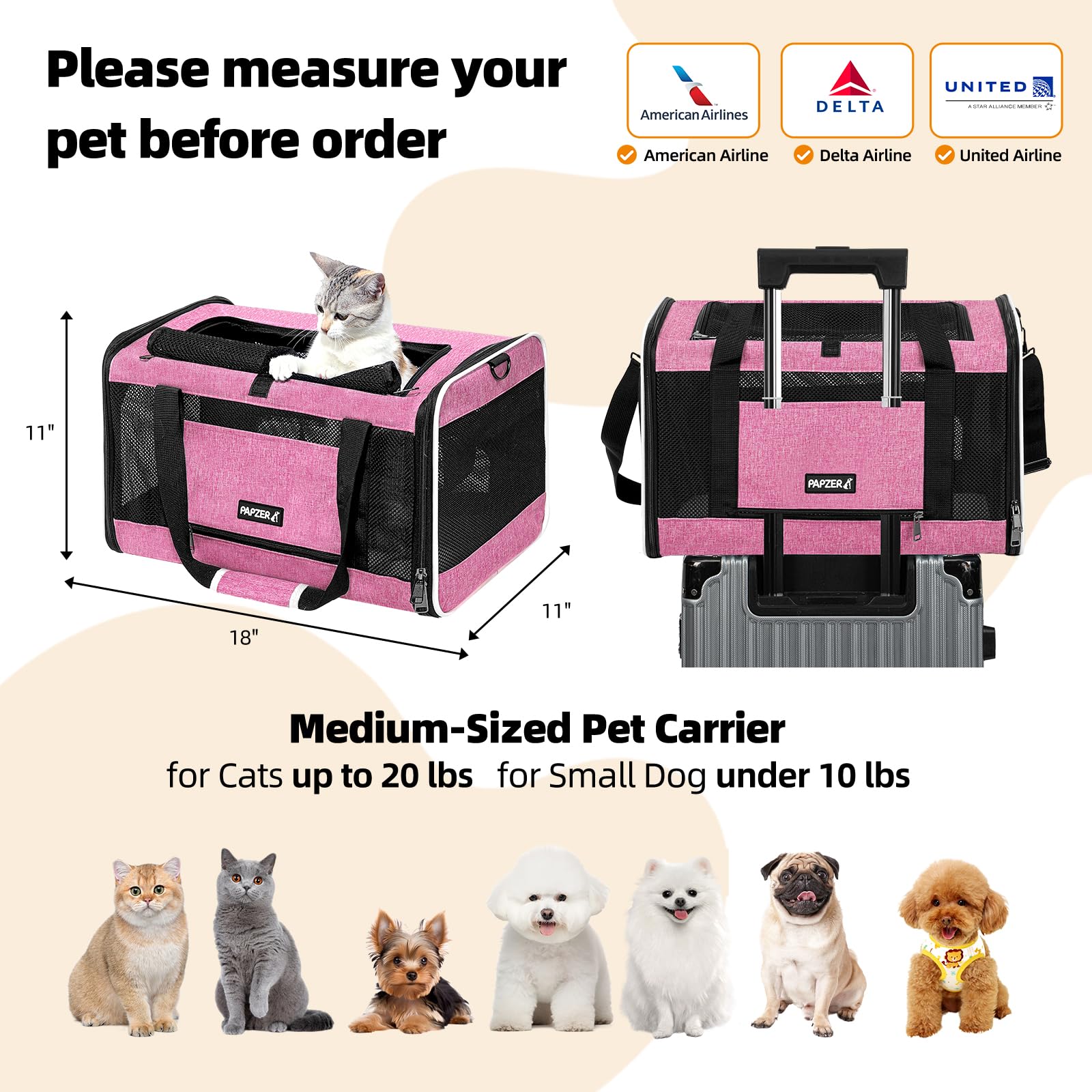 PAPZER cat carrier under-seat flight-ready design for airplane trips