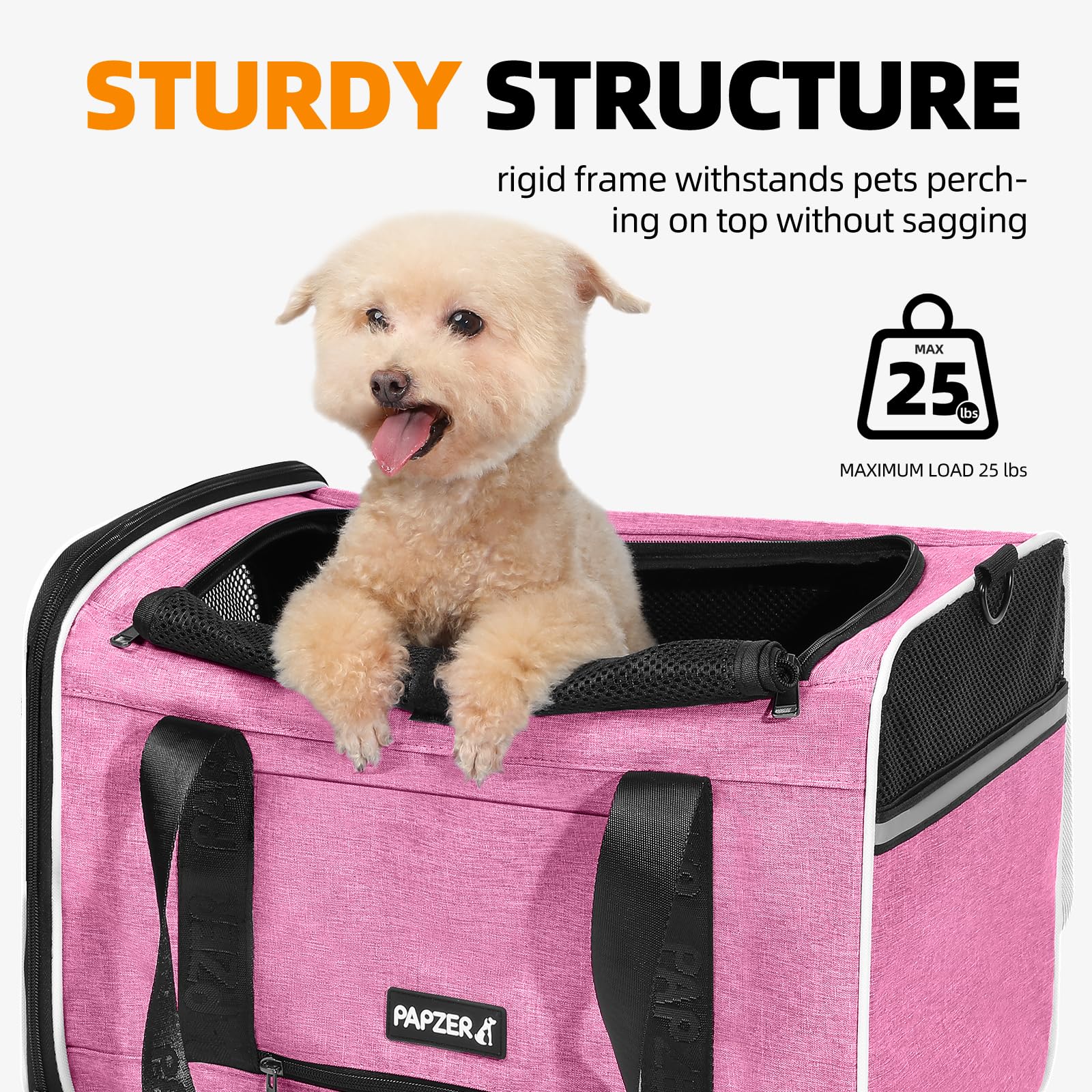 PAPZER escape-proof zippers prevent pets from opening the bag.