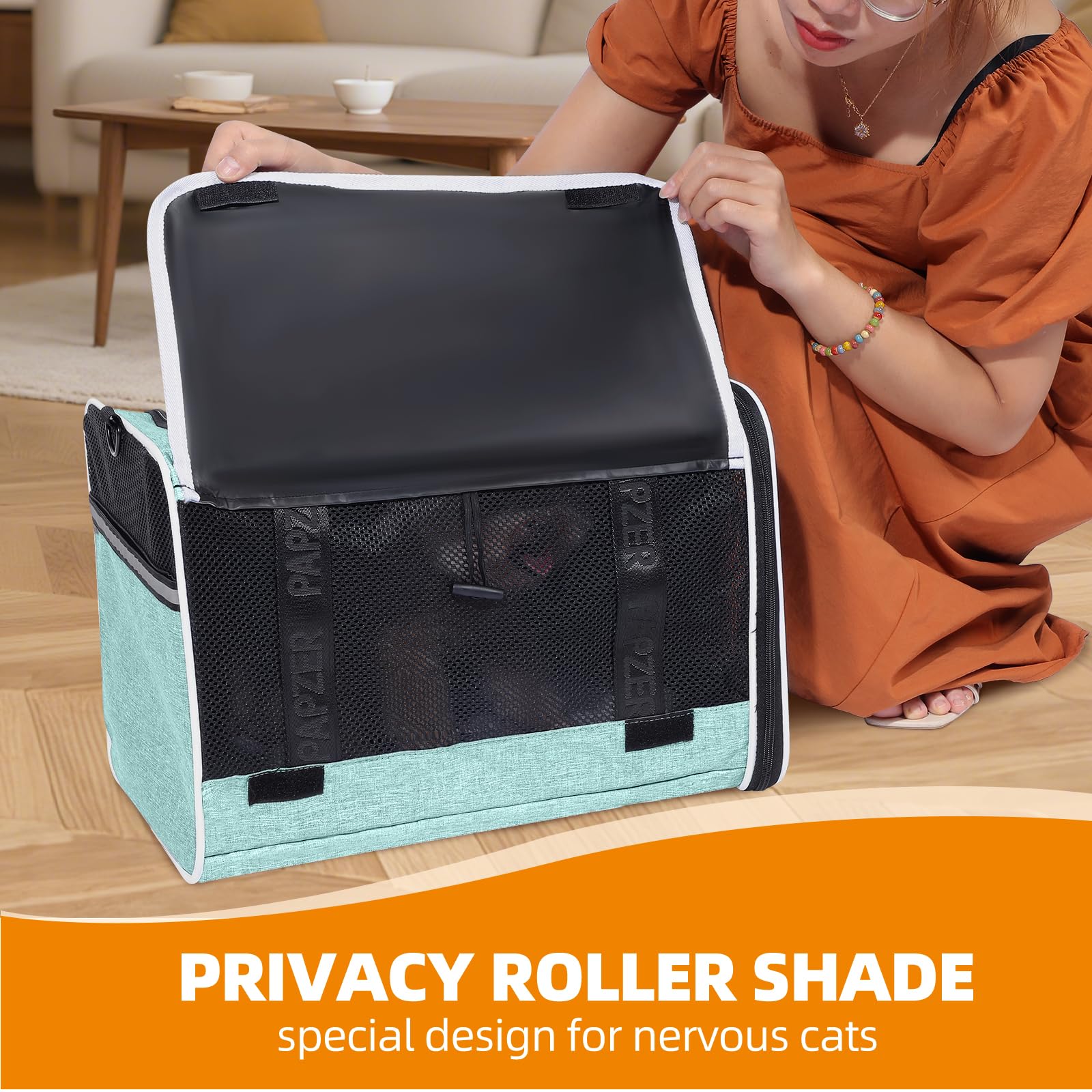 PAPZER privacy roller shade carrier with shade down for calmer pets
