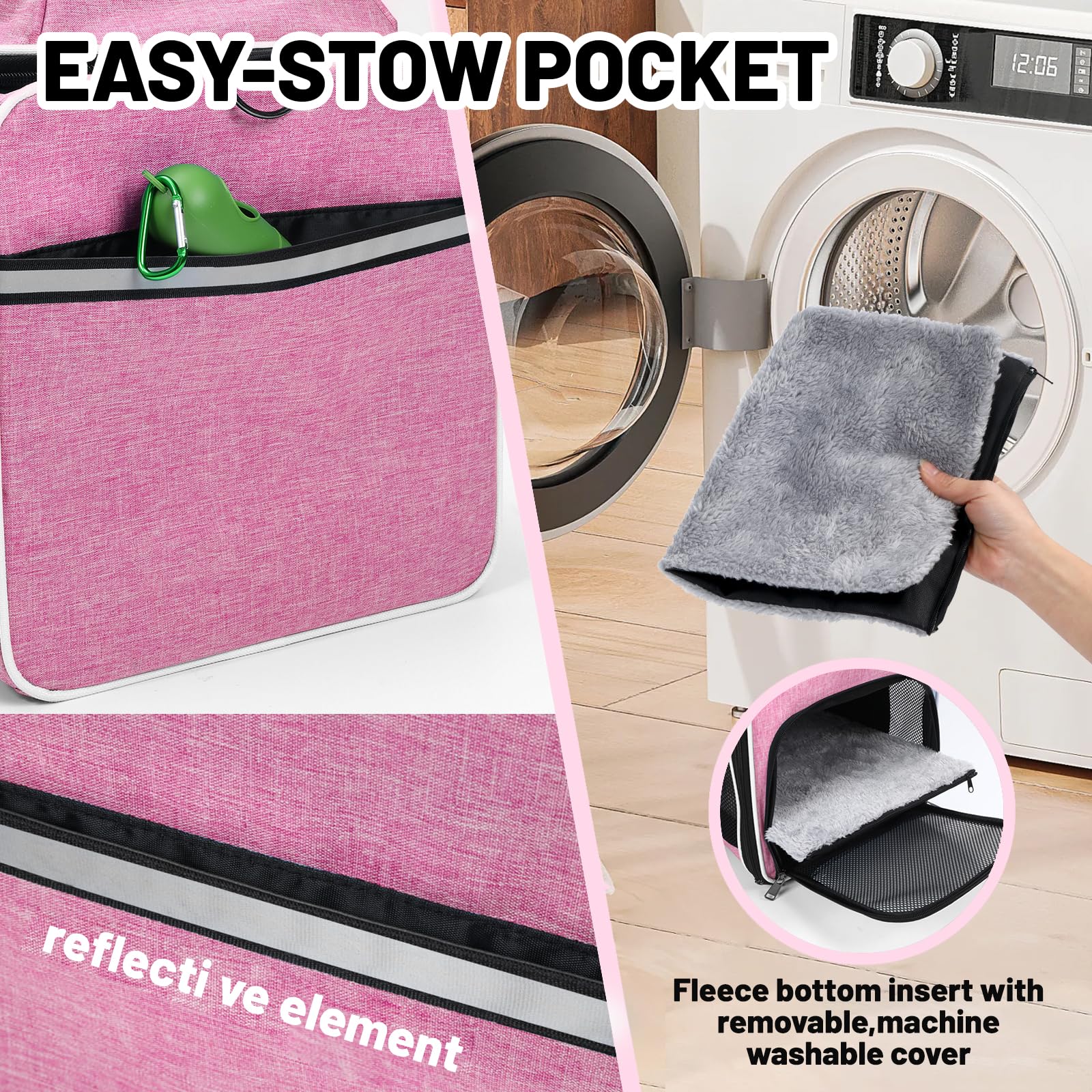 PAPZER Top-Expandable Cat Carrier inner tether pink indicating secure harness