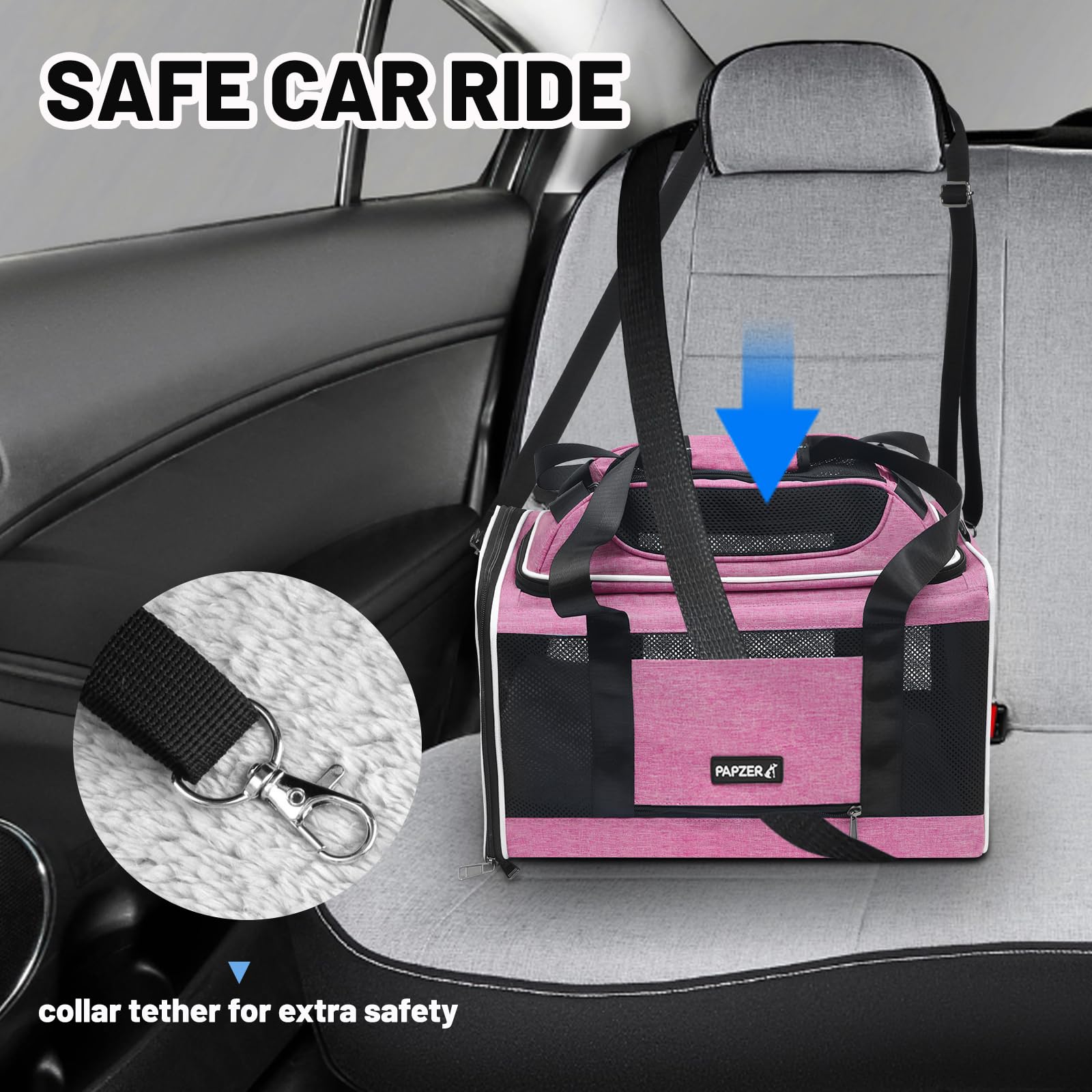 PAPZER Top-Expandable Cat Carrier Oxford 600D pink durability emphasis
