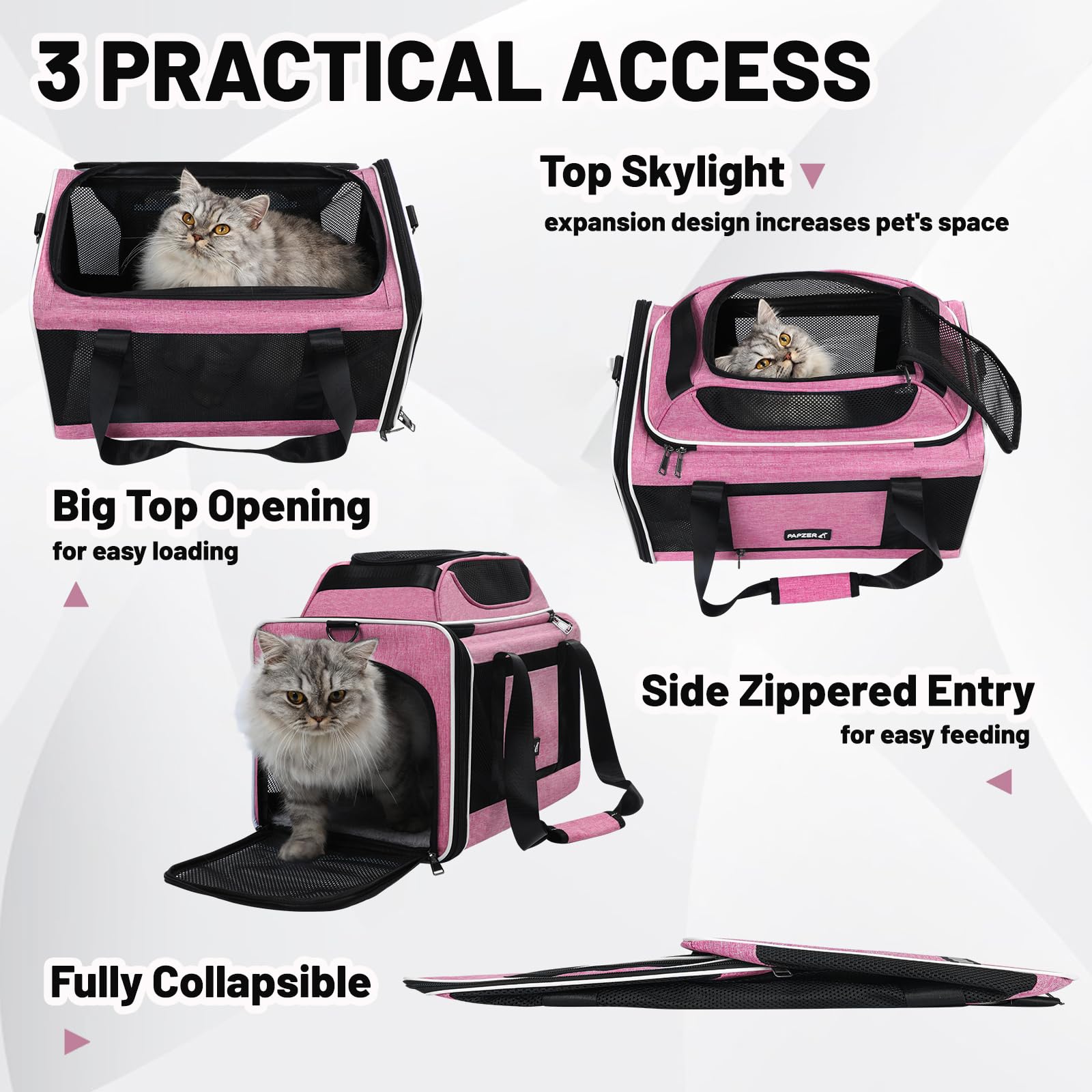 PAPZER Top-Expandable Cat Carrier side mesh pink breathability emphasis