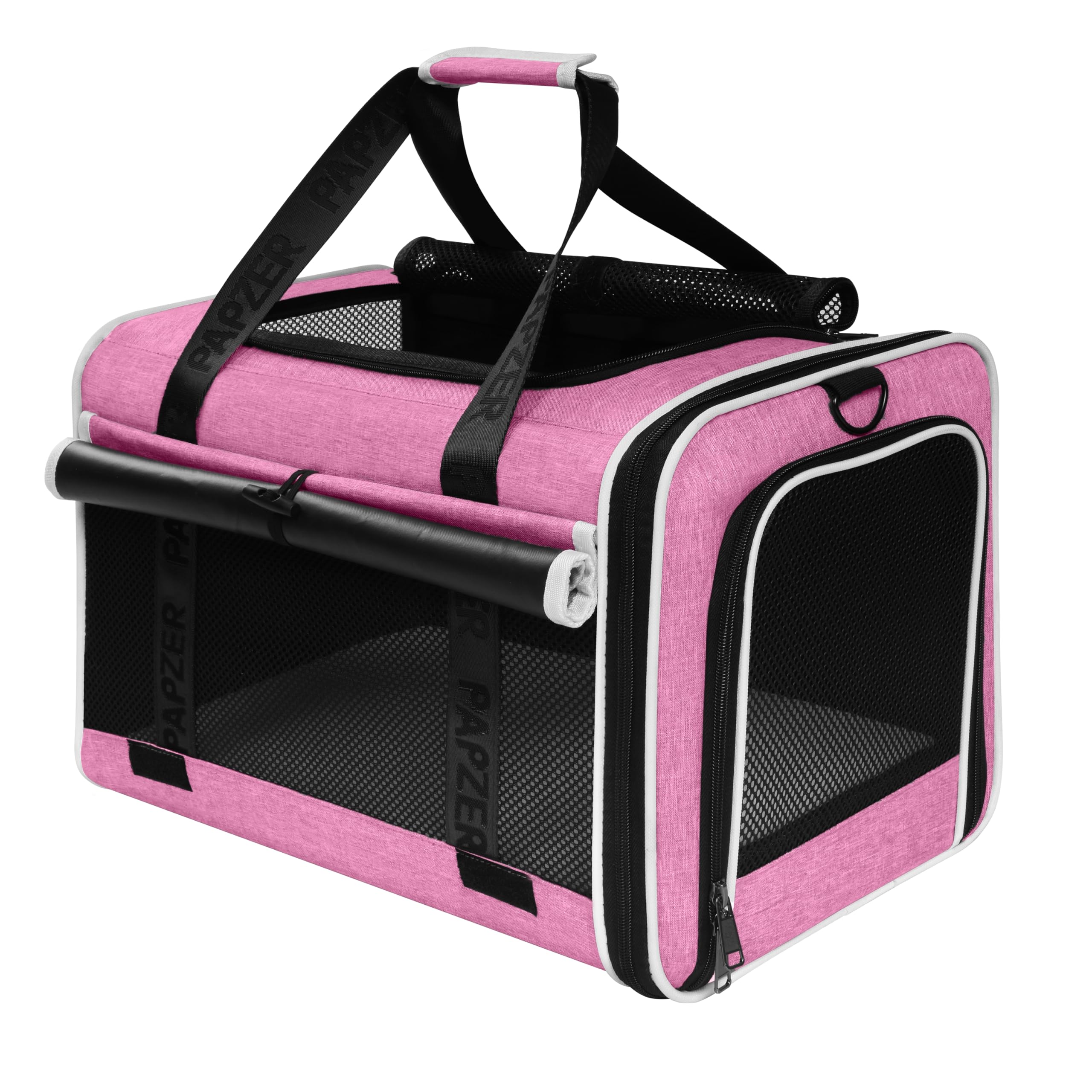PAPZER top-loading cat carrier under-seat view for Delta-approved flights.
