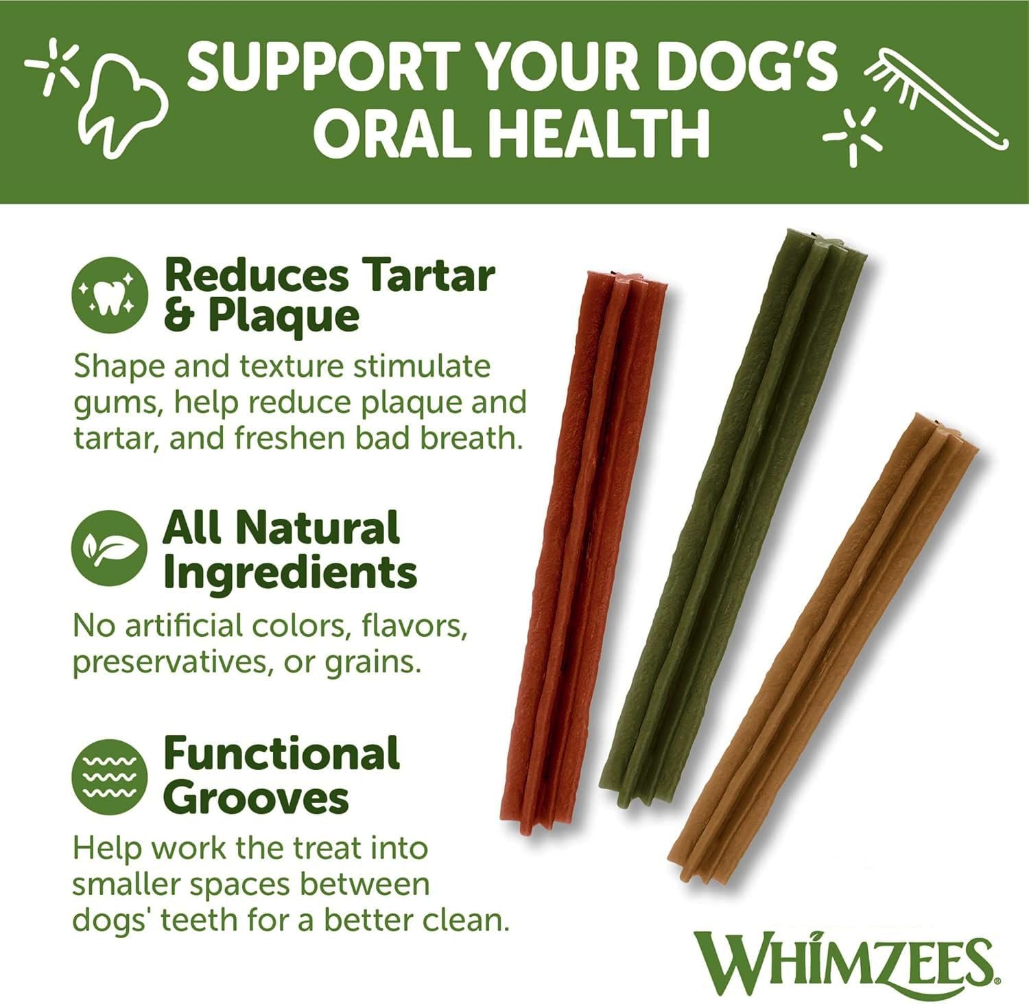 Paragon Whimzees Stix easy-grip design helps dogs hold and chew