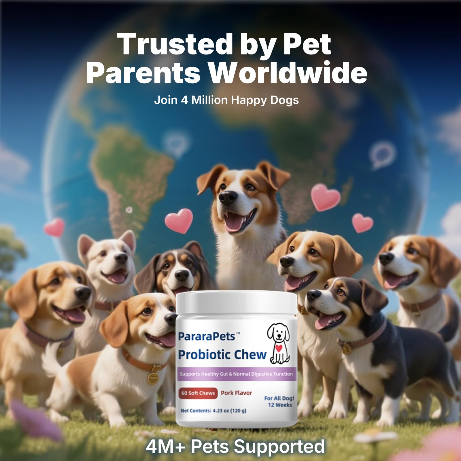 PararaPets Probiotics for Dogs Soft Chews treat-bowl setup shows convenient daily use