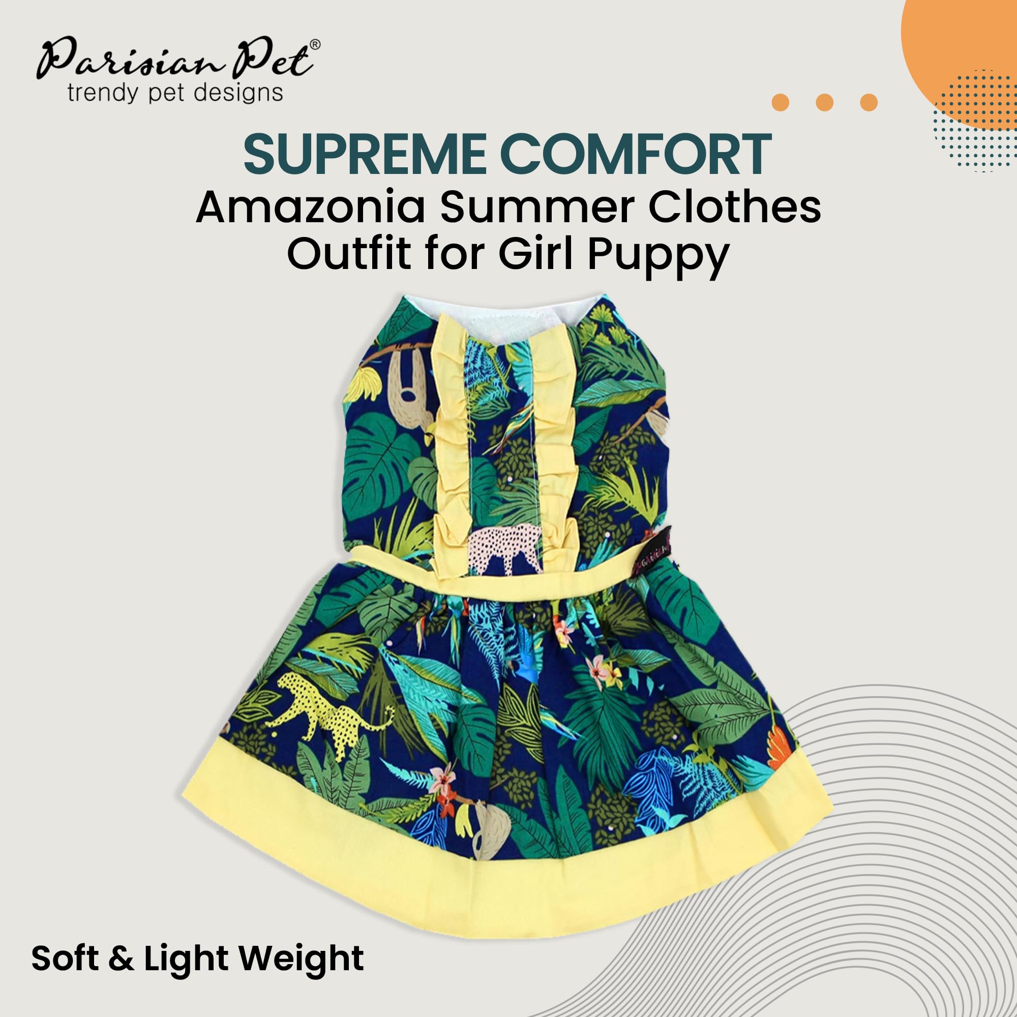 Parisian Pet Amazonia dress in lightweight fabric keeps small dogs cool