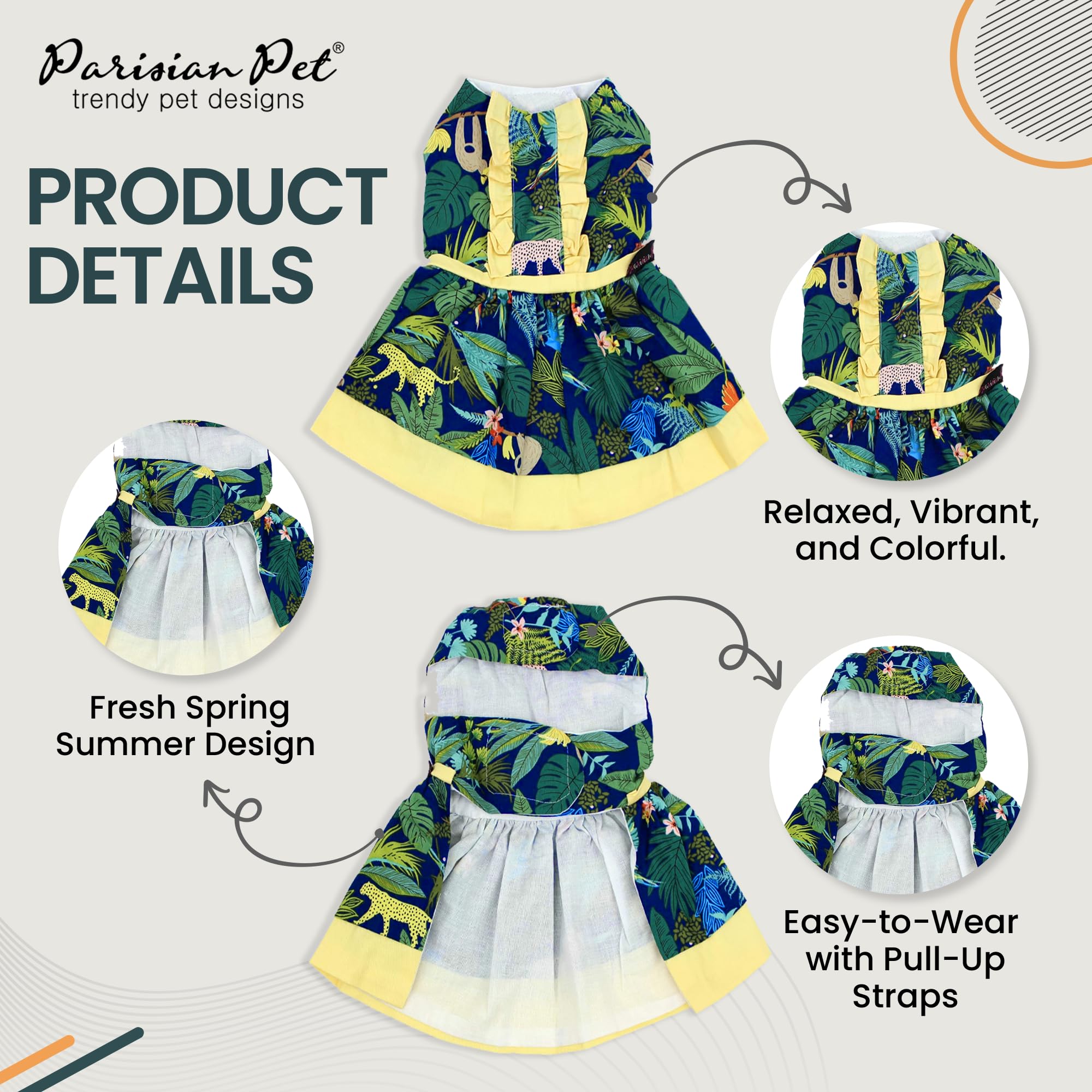 Parisian Pet Amazonia dress with magic strap closure for quick, hassle-free dressing