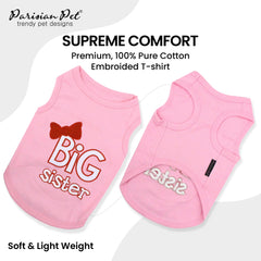 Parisian Pet Big Sister T-Shirt back embroidery with bow detail for stylish photos