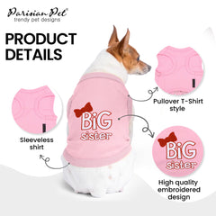Parisian Pet Big Sister T-Shirt embroidery detail close-up shows quality stitching