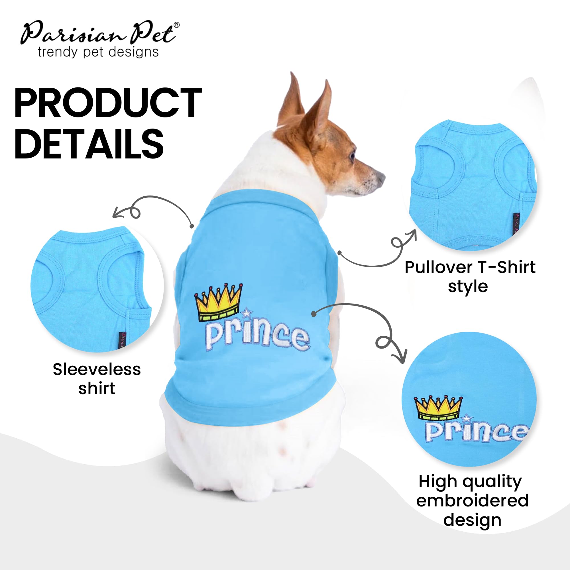 Parisian Pet blue sleeveless dog shirt on a small dog for comfort