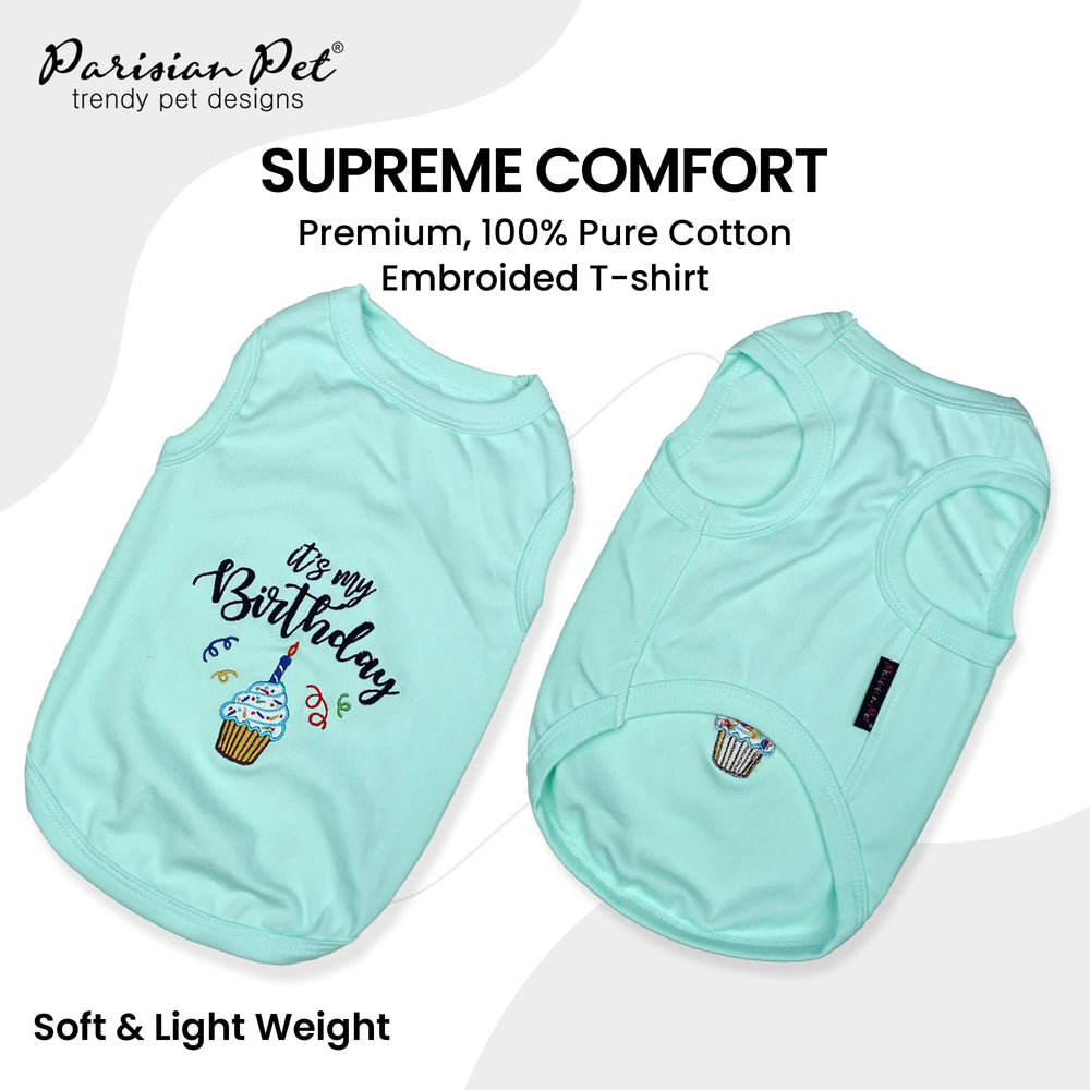 Parisian Pet blue sleeveless dog shirt offers lightweight comfort for daily wear.