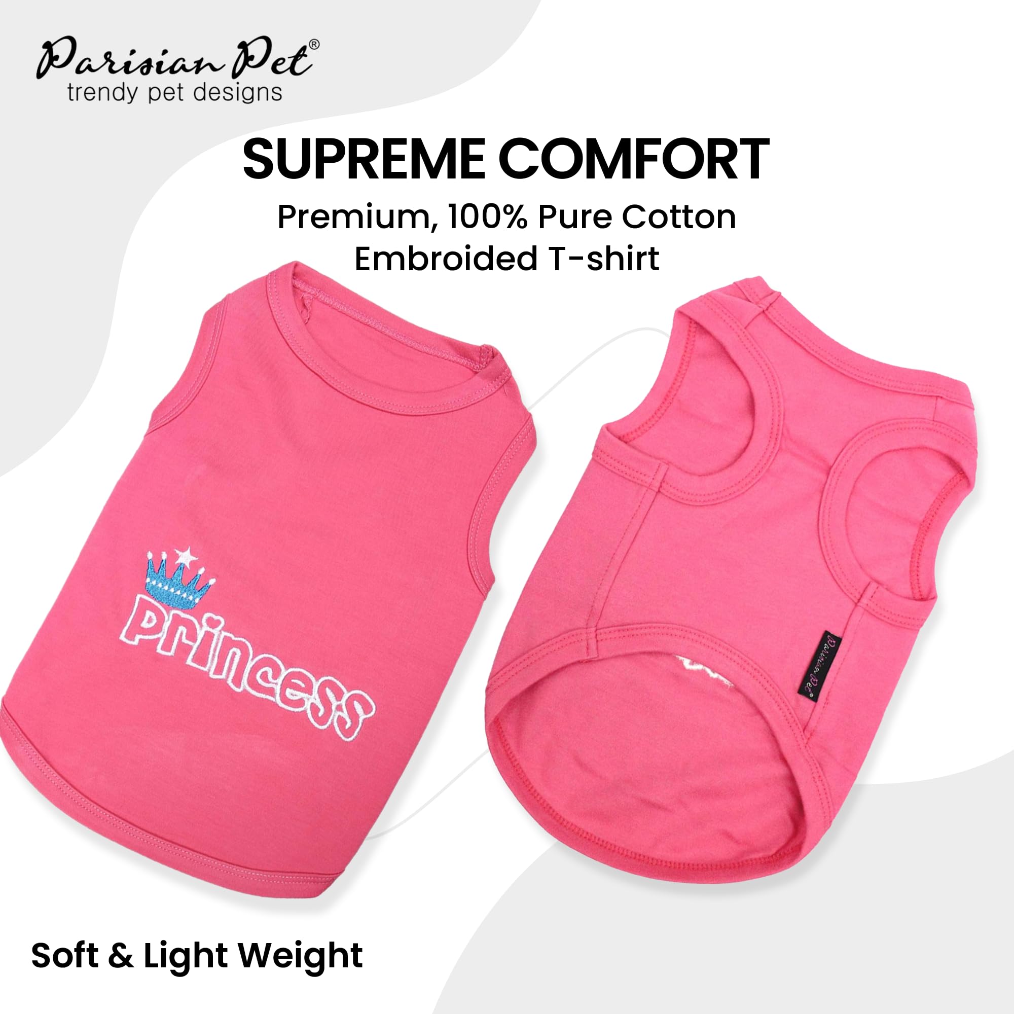 Parisian Pet breathable pink cotton shirt keeps pups comfortable on warm days.