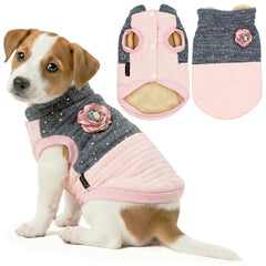 Parisian Pet Christmas dog jacket pink quilted with flower detail offers stylish warmth