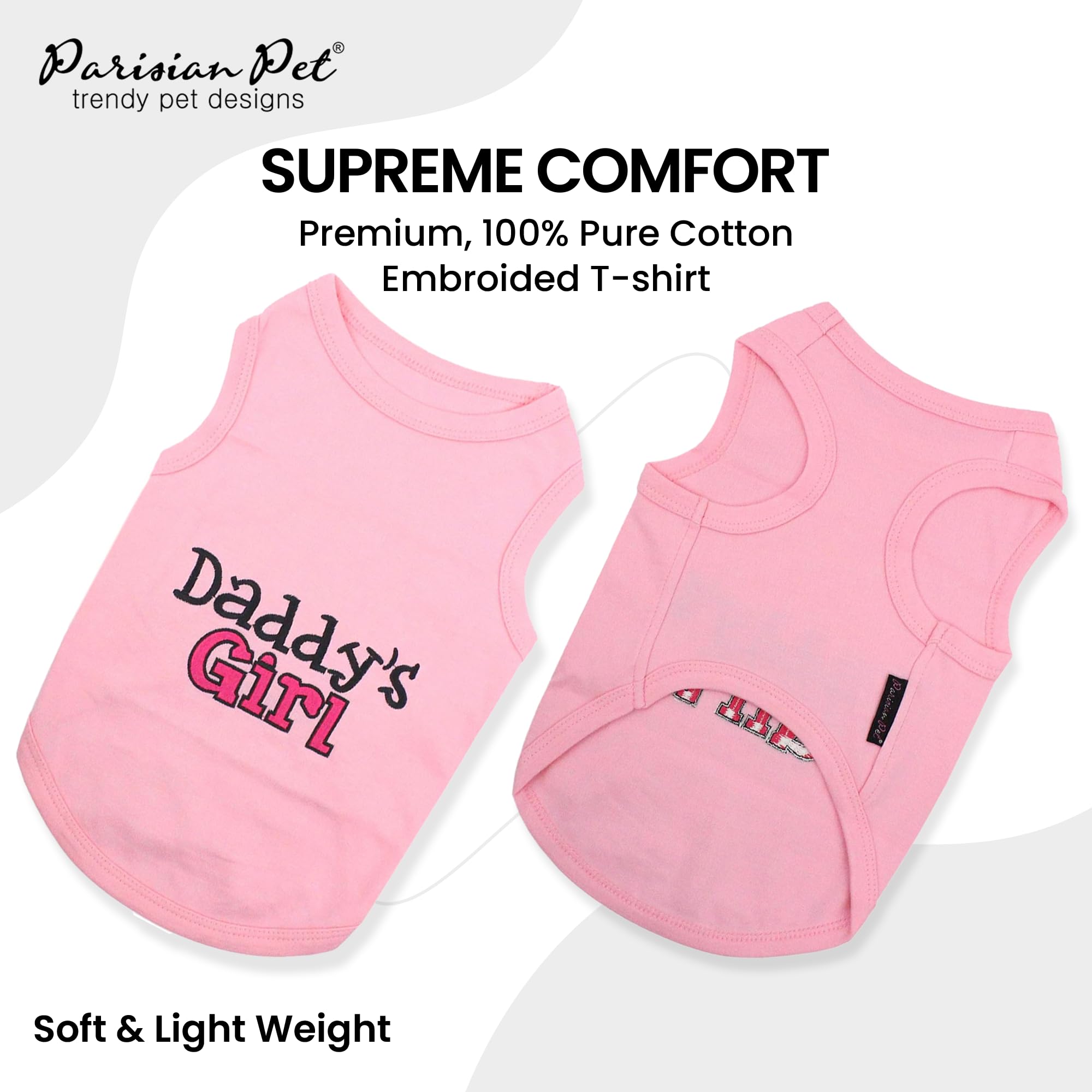 Parisian Pet Daddy's Girl embroidery close-up highlighting premium craftsmanship and cotton feel.