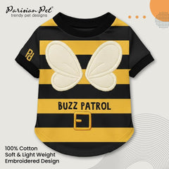Parisian Pet Dog Buzz Patrol Bee Shirt back view highlighting lightweight fabric for comfortable adventures