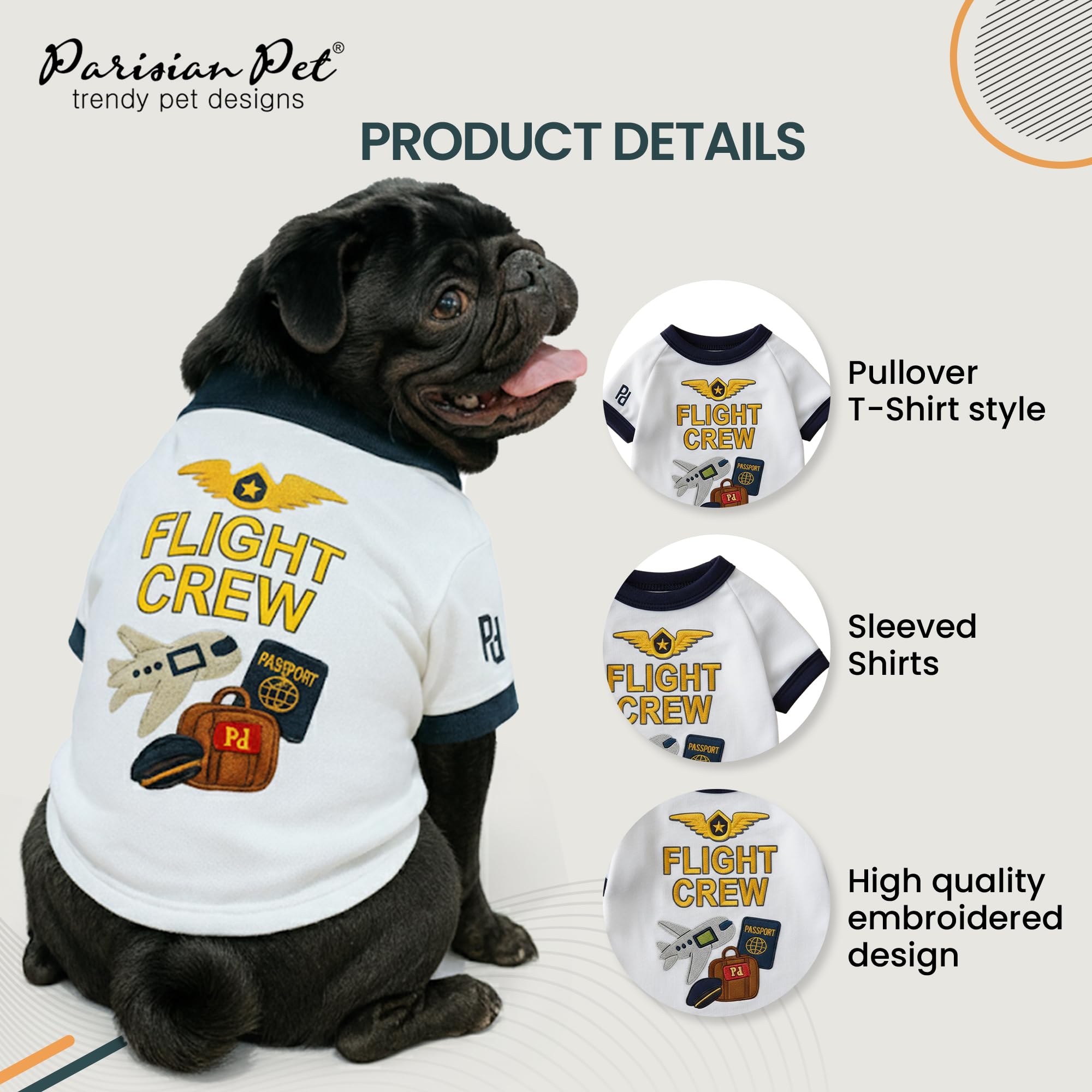 Parisian Pet Dog Flight Crew Shirt embroidery detail emphasizes premium craftsmanship for special moments