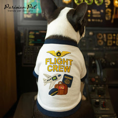 Parisian Pet Dog Flight Crew Shirt wear on dog demonstrates breathable fabric for comfort
