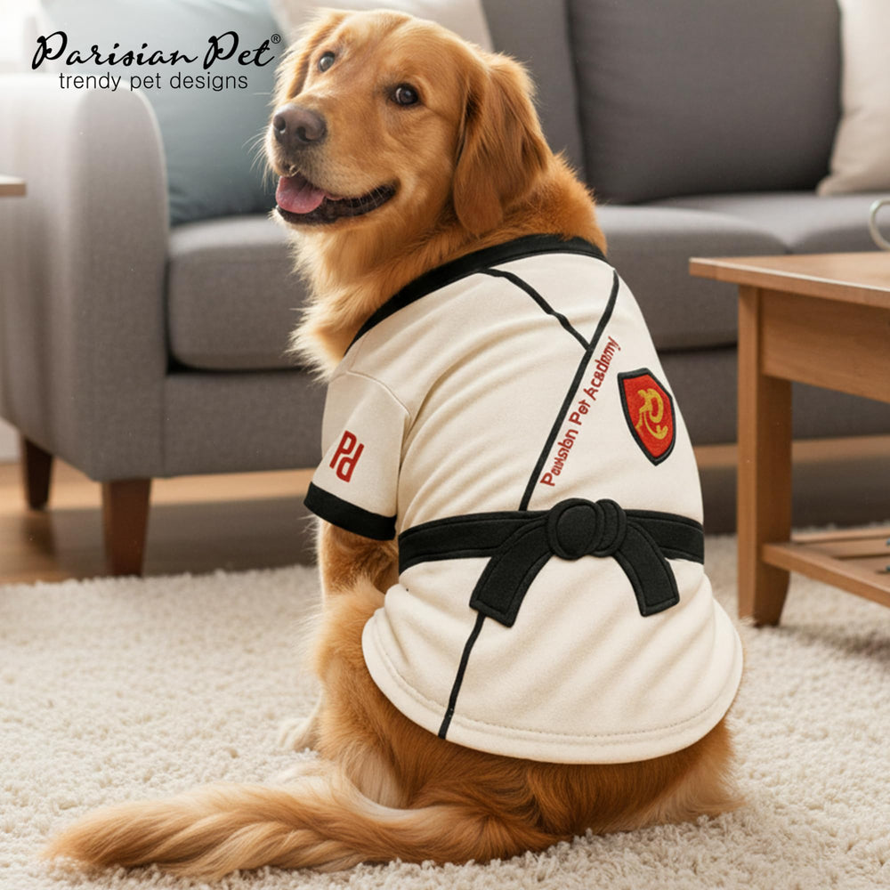 Parisian Pet dog karate academy shirt party look ideal for photo shoots and celebrations.