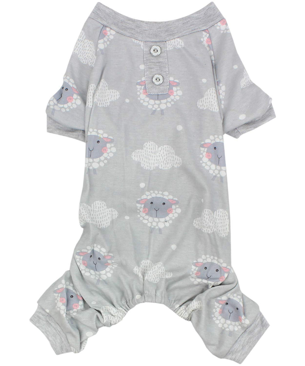 Parisian Pet dog pajamas gray cloud design for cozy lounging and night sleep.