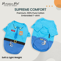 Parisian Pet dog shirt embroidery handcuffs detail highlights premium craftsmanship.