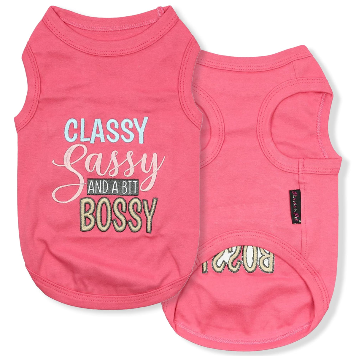 Parisian Pet dog t-shirt embroidery shows Classy, Sassy, Bossy vibe for stylish outings.