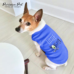 Parisian Pet embroidered tee with Little Monster motif, ideal for photos and events.