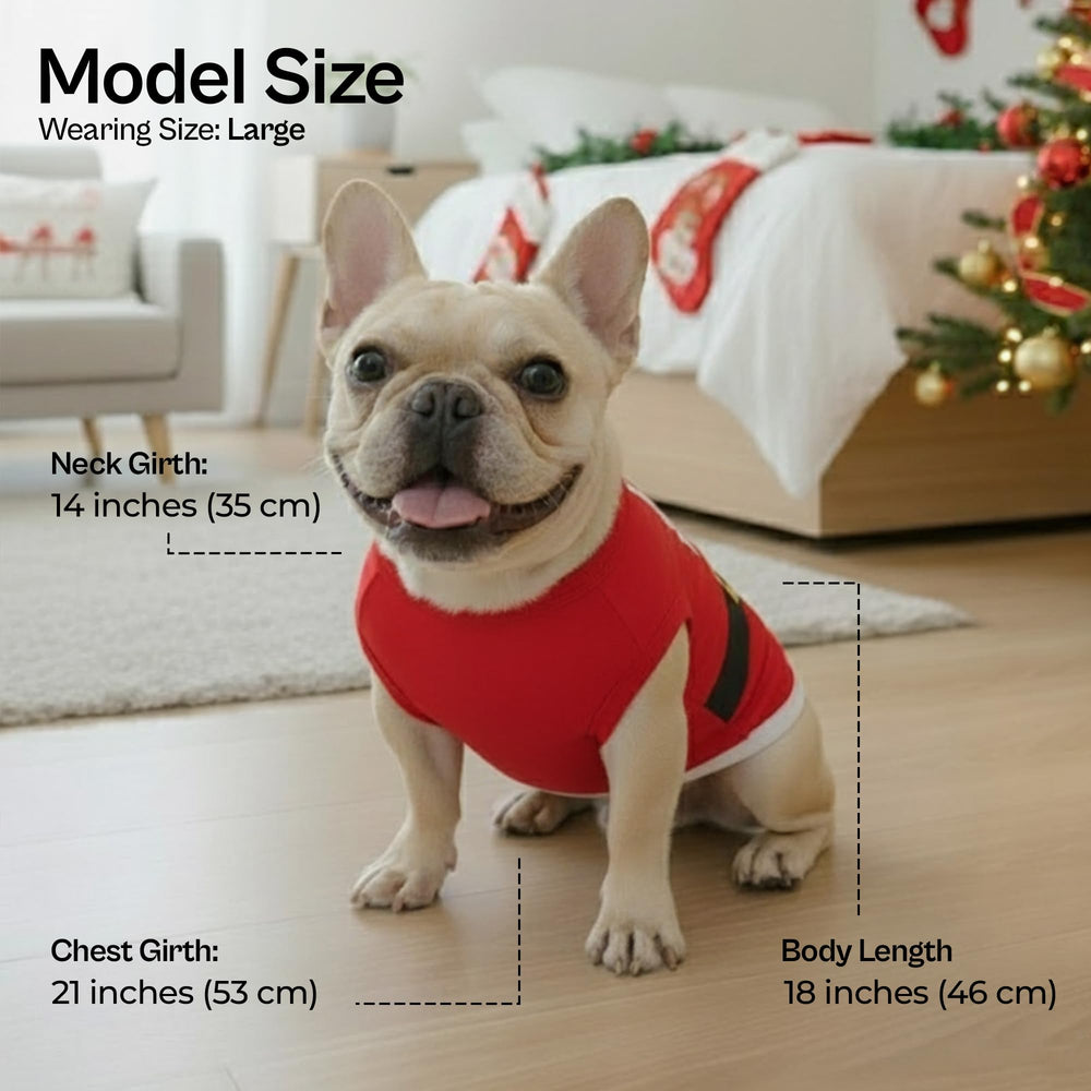 Parisian Pet dog t-shirt Santa embroidery back view for stylish photos.