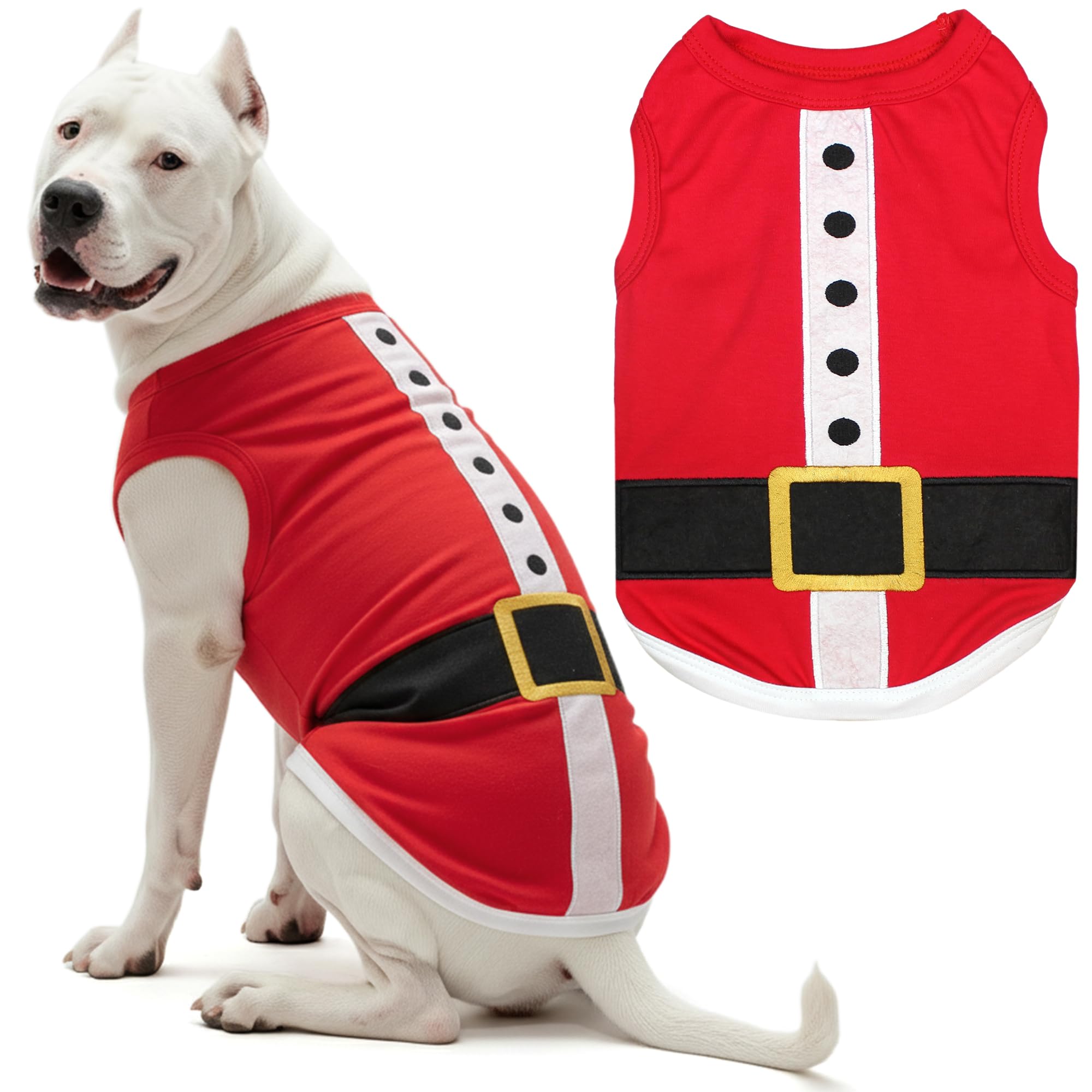 Parisian Pet dog t-shirt Santa embroidery front view for festive walks.