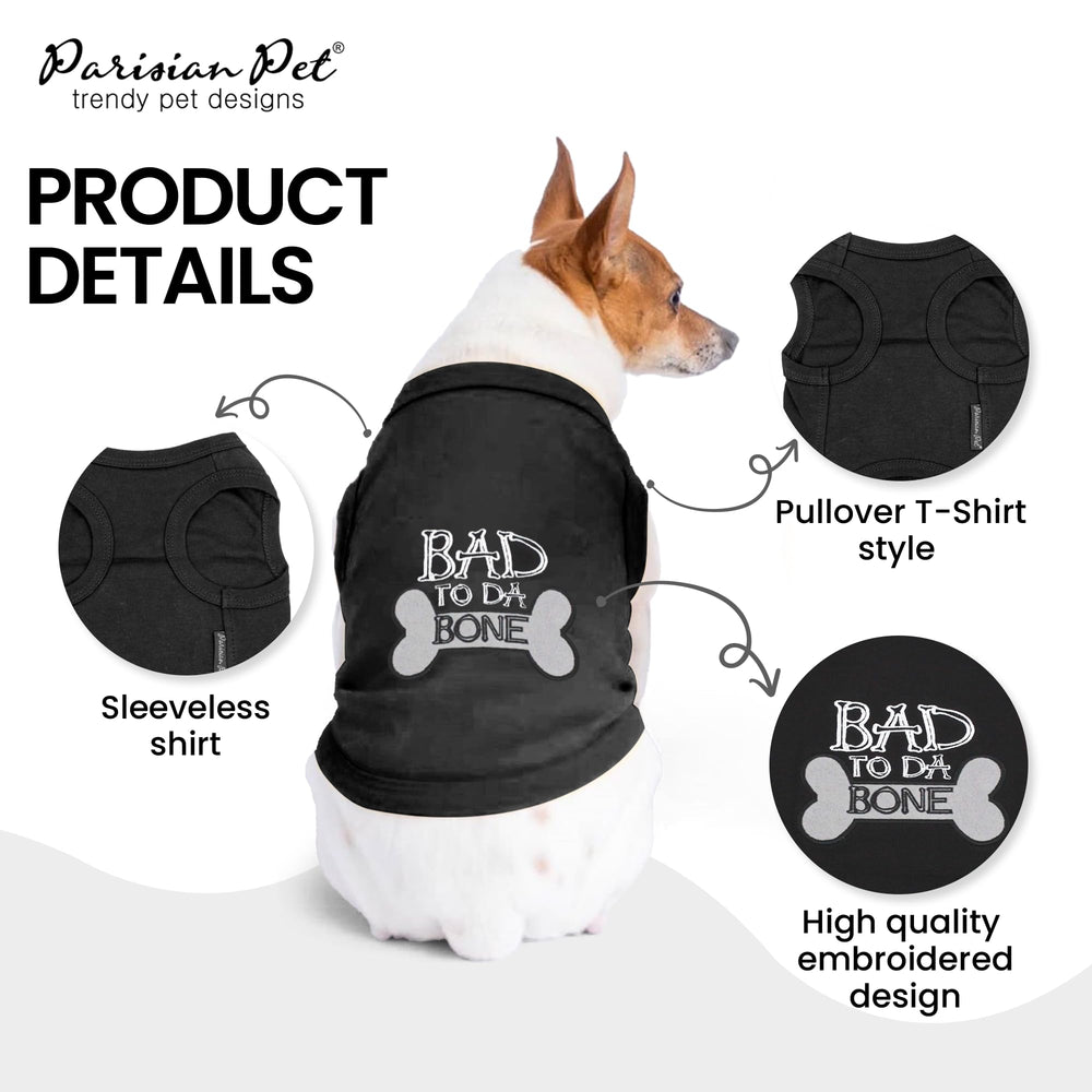 Parisian Pet Dog T-Shirt sleeveless design closeup highlights comfortable round neckline.