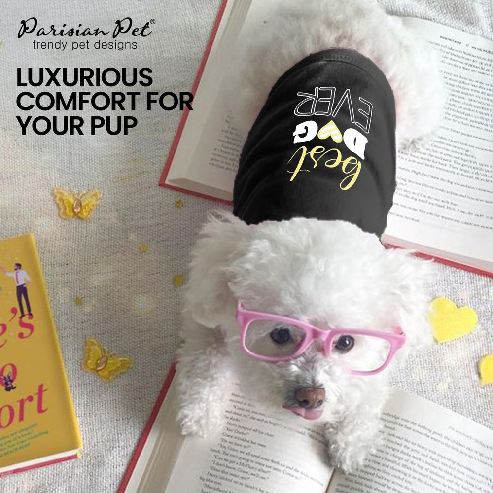Parisian Pet dog-tshirt-washable-label demonstrates easy care for busy pet parents.