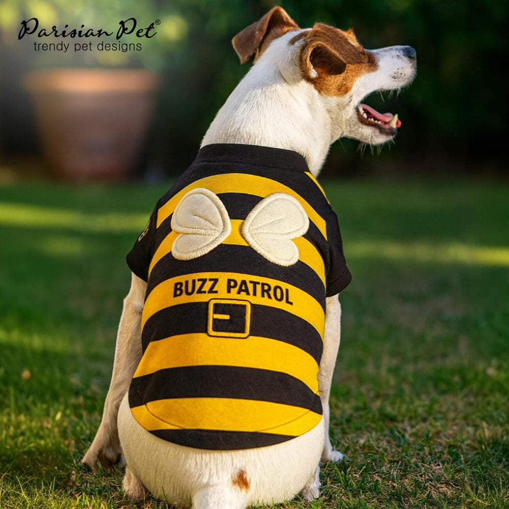 Parisian Pet dog wear side view; sleeved shirt design allows flexible movement.