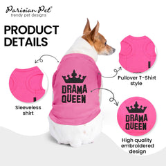 Parisian Pet Drama Queen T-shirt closeup embroidery reveals durable stitching and premium detail.