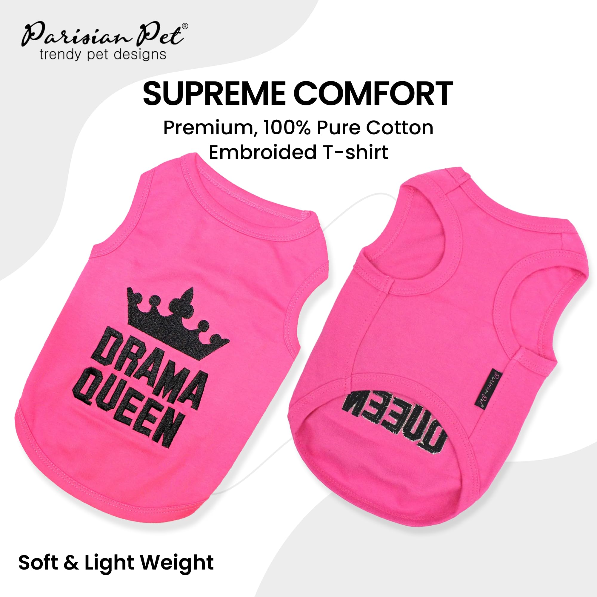 Parisian Pet Drama Queen T-shirt side view shows sleeveless, cool fit for hot days.