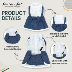 Parisian Pet Chambray dress lace details highlight charming embellishments.