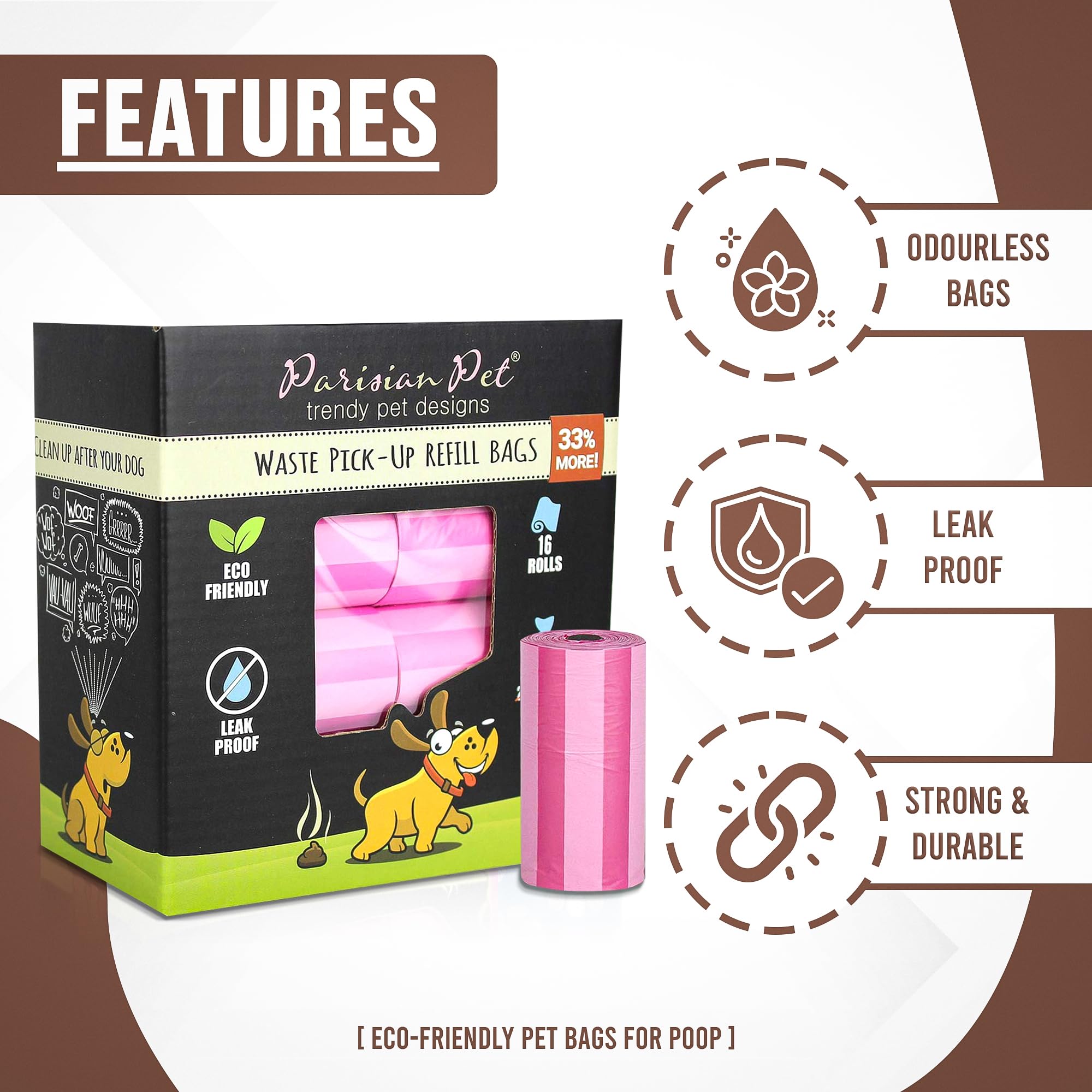 Parisian Pet extra-thick leakproof poop bags prevent messes during outdoor adventures
