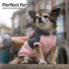 Parisian Pet fancy flower quilted jacket inner fleece detail suited for cozy walks.