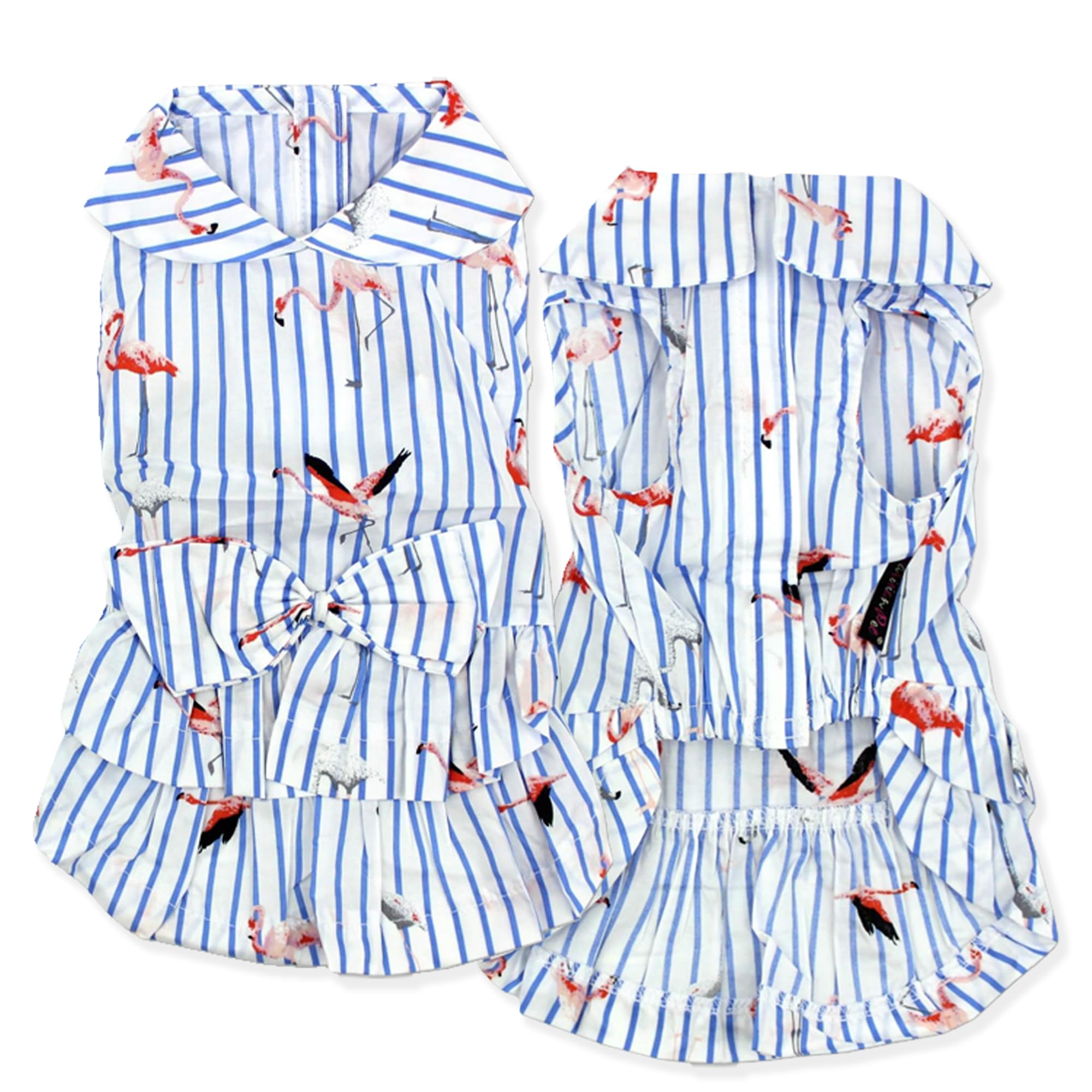 Parisian Pet Flamingo Summer Dress front view with playful print for sunny strolls