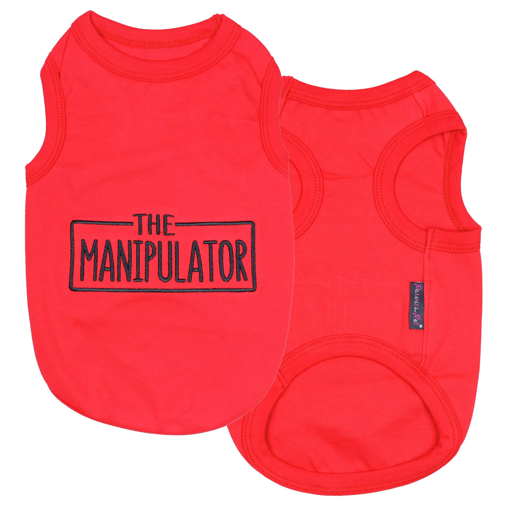 Parisian Pet Manipulator Tshirt closeup showing embroidery for playful daily walks