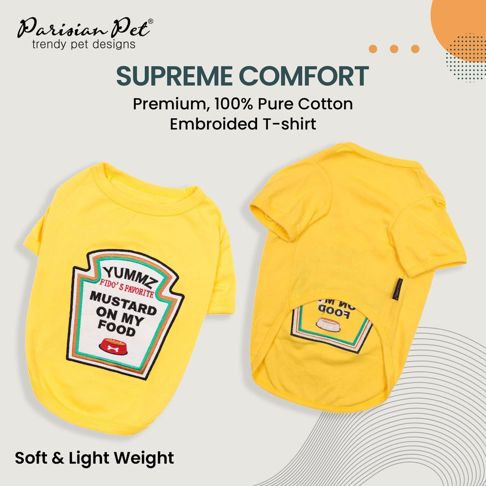 Parisian Pet mustard shirt back view shows lightweight comfort.