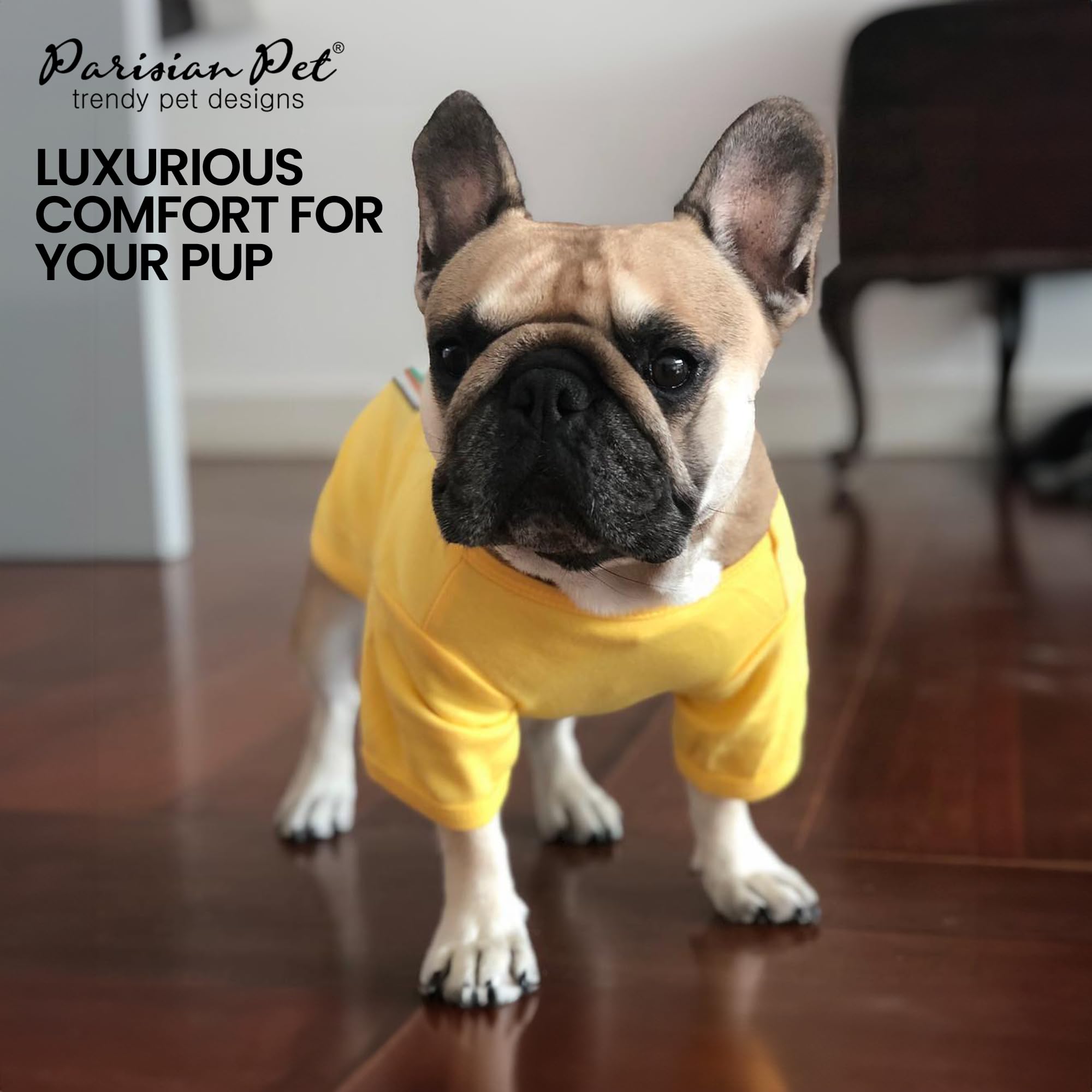 Parisian Pet Mustard Shirt size chart helps find the perfect fit.