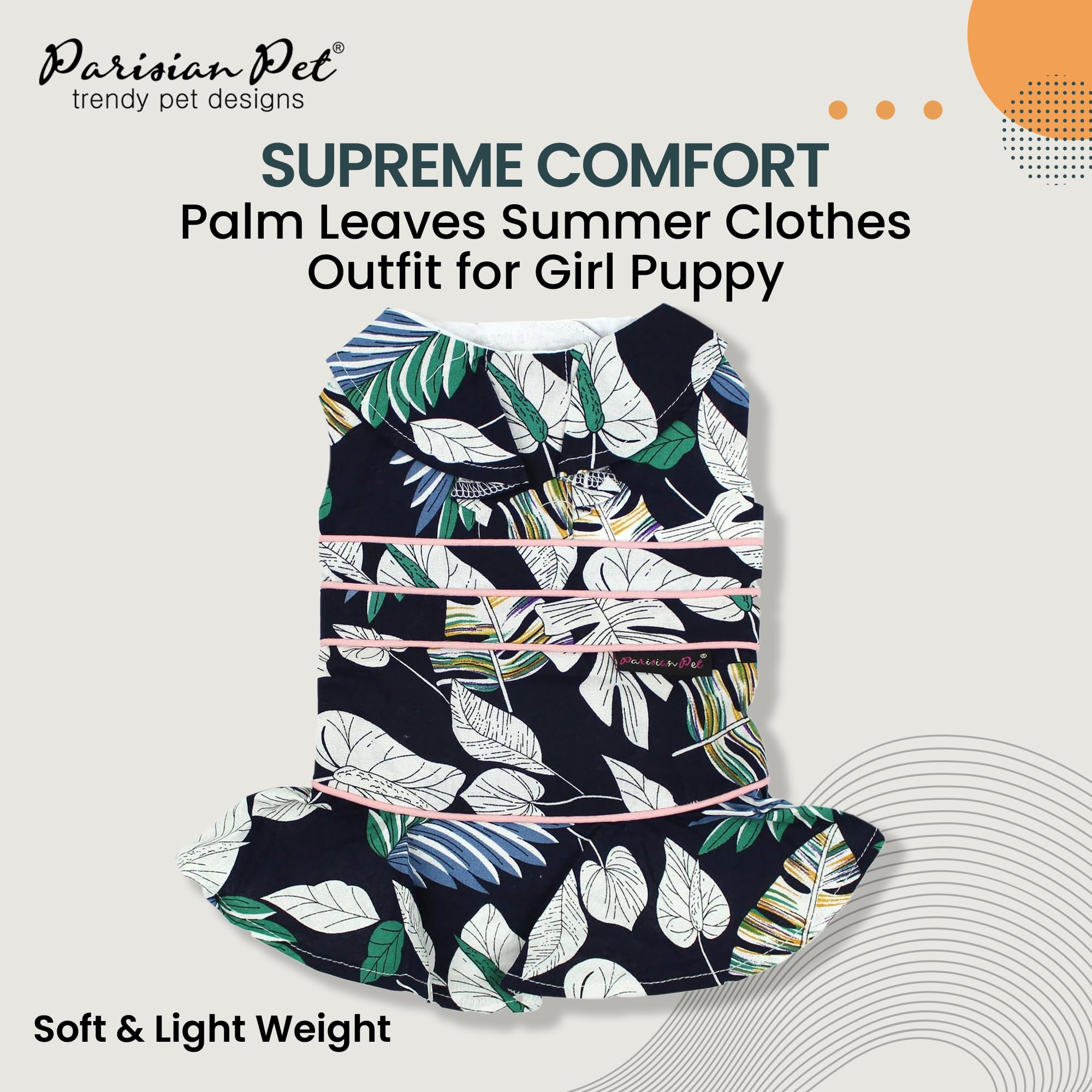 Parisian Pet palm leaves dress back view reveals pink lining and airy comfort