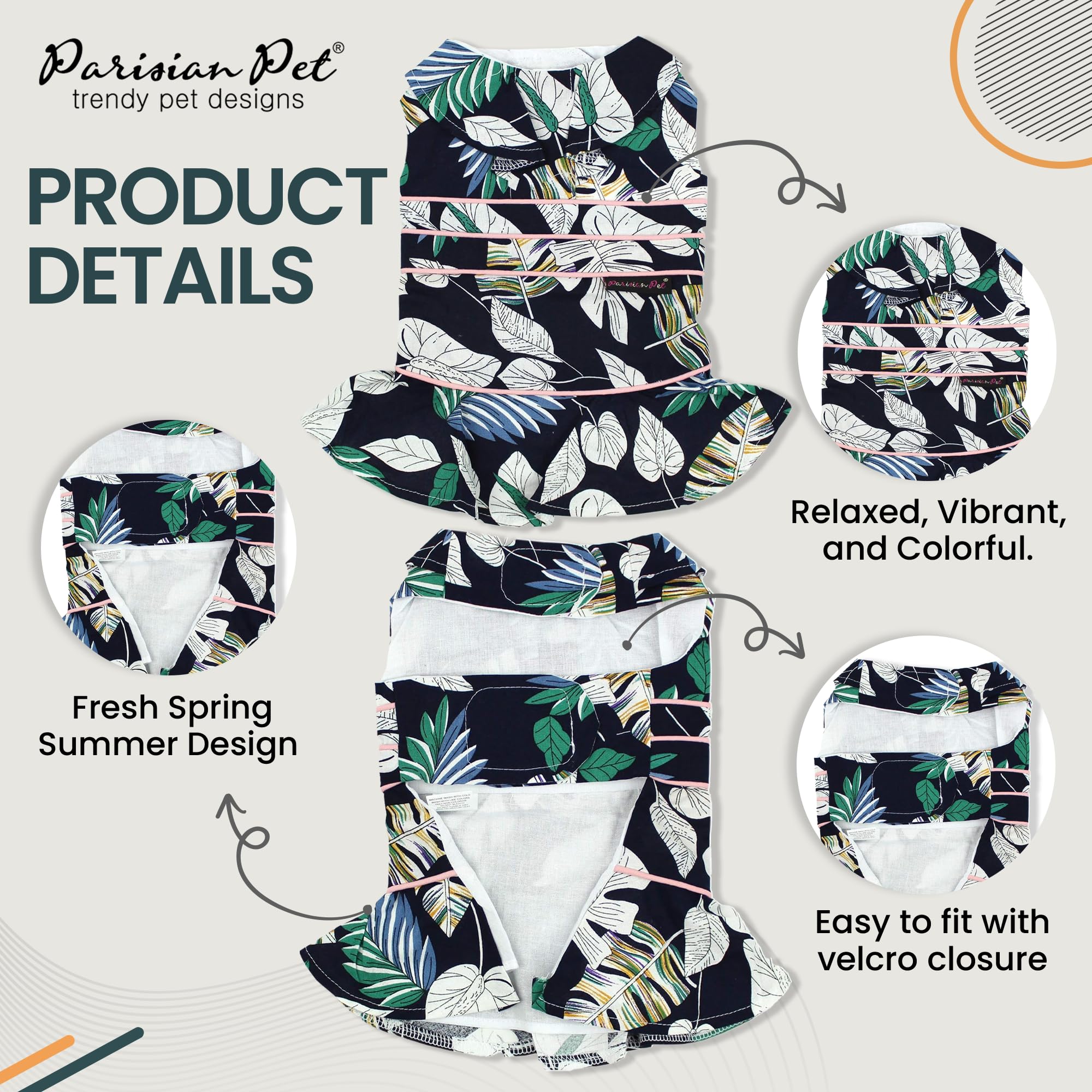 Parisian Pet palm leaves dress on dog ideal for beachy outings and cooling