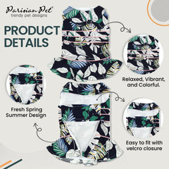 Parisian Pet palm leaves dress on dog ideal for beachy outings and cooling