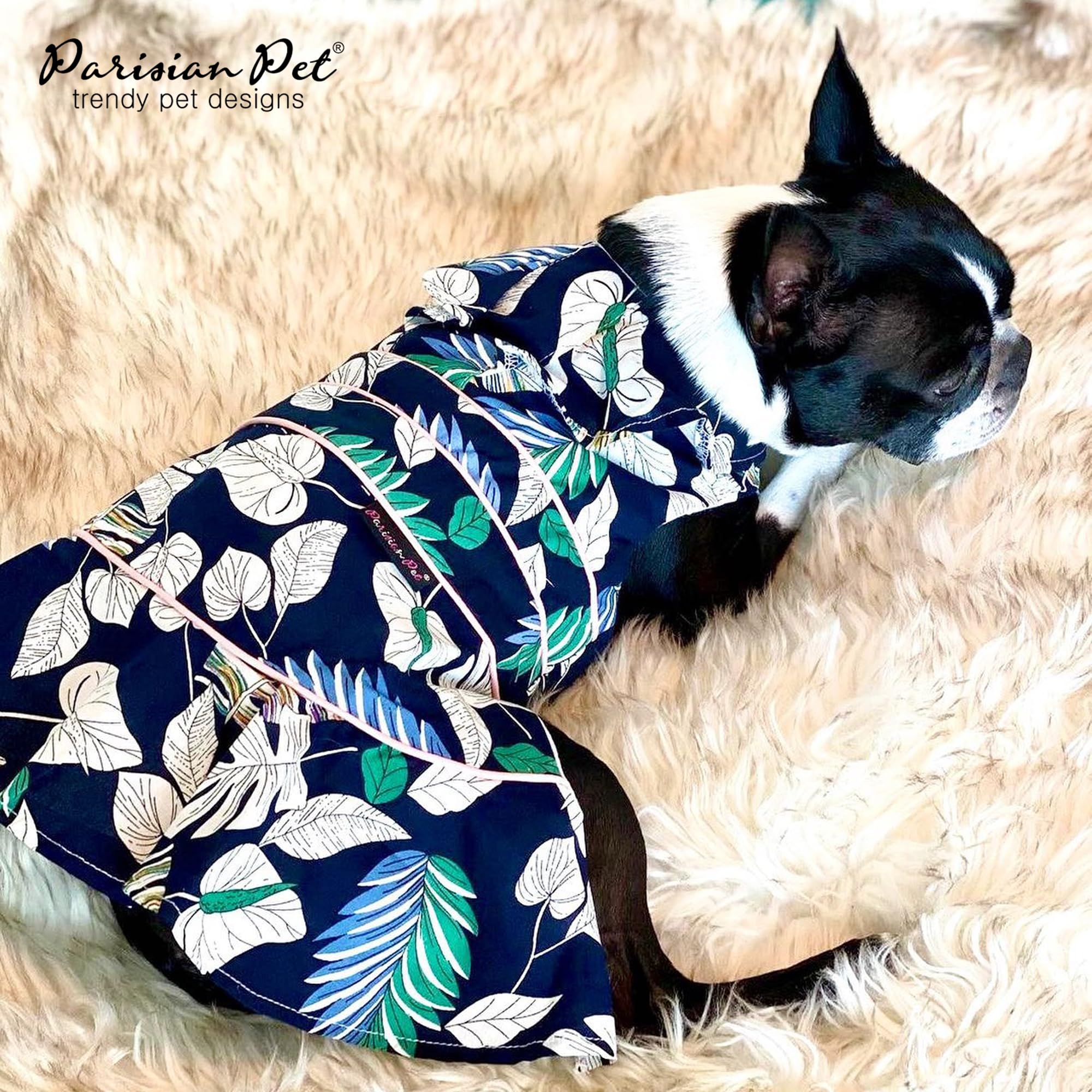 Parisian Pet palm leaves dress size chart helps get the right fit